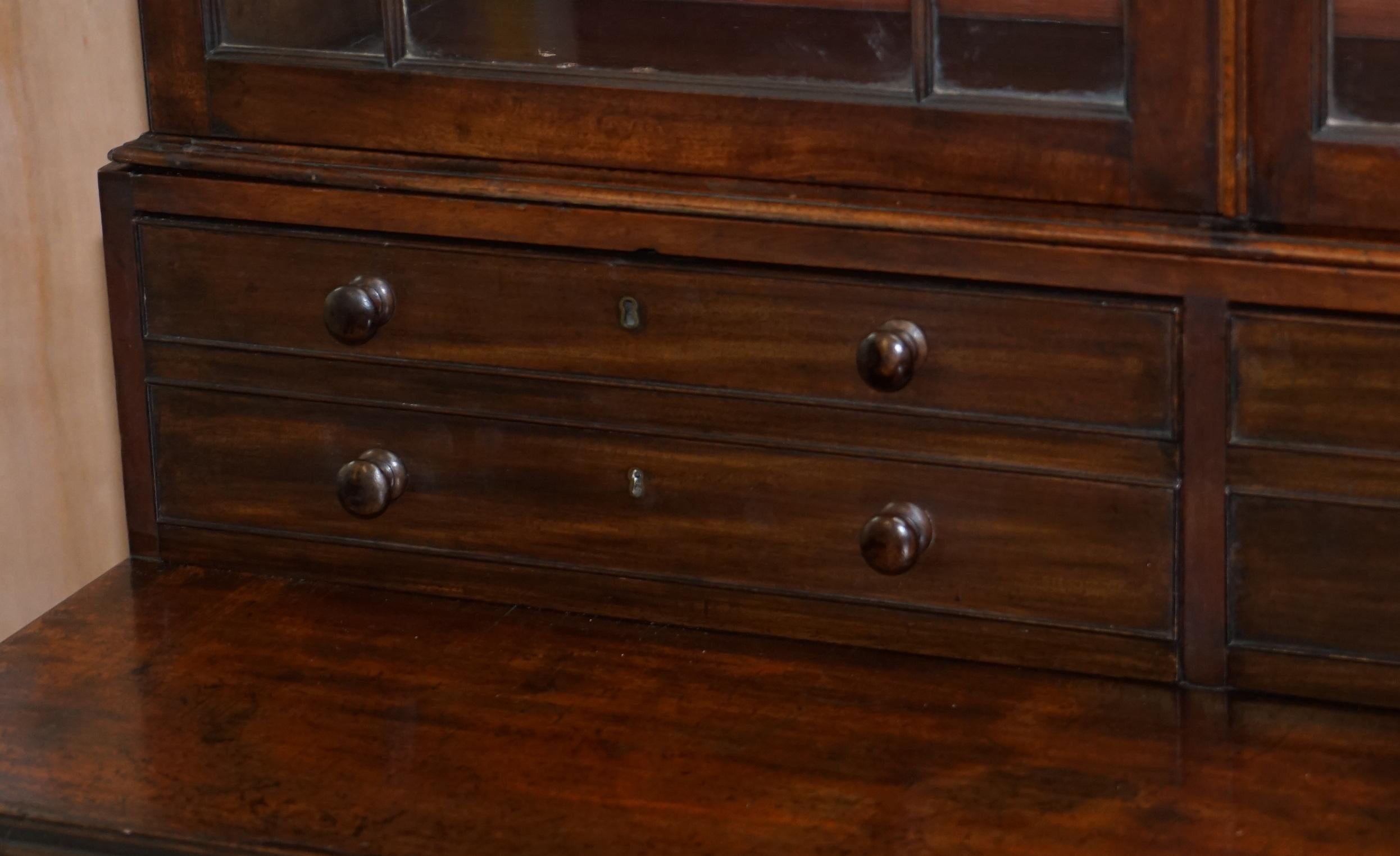 English George IV circa 1820 Hardwood Library Bookcase Inc Drawers Ornate Astral Glazing For Sale