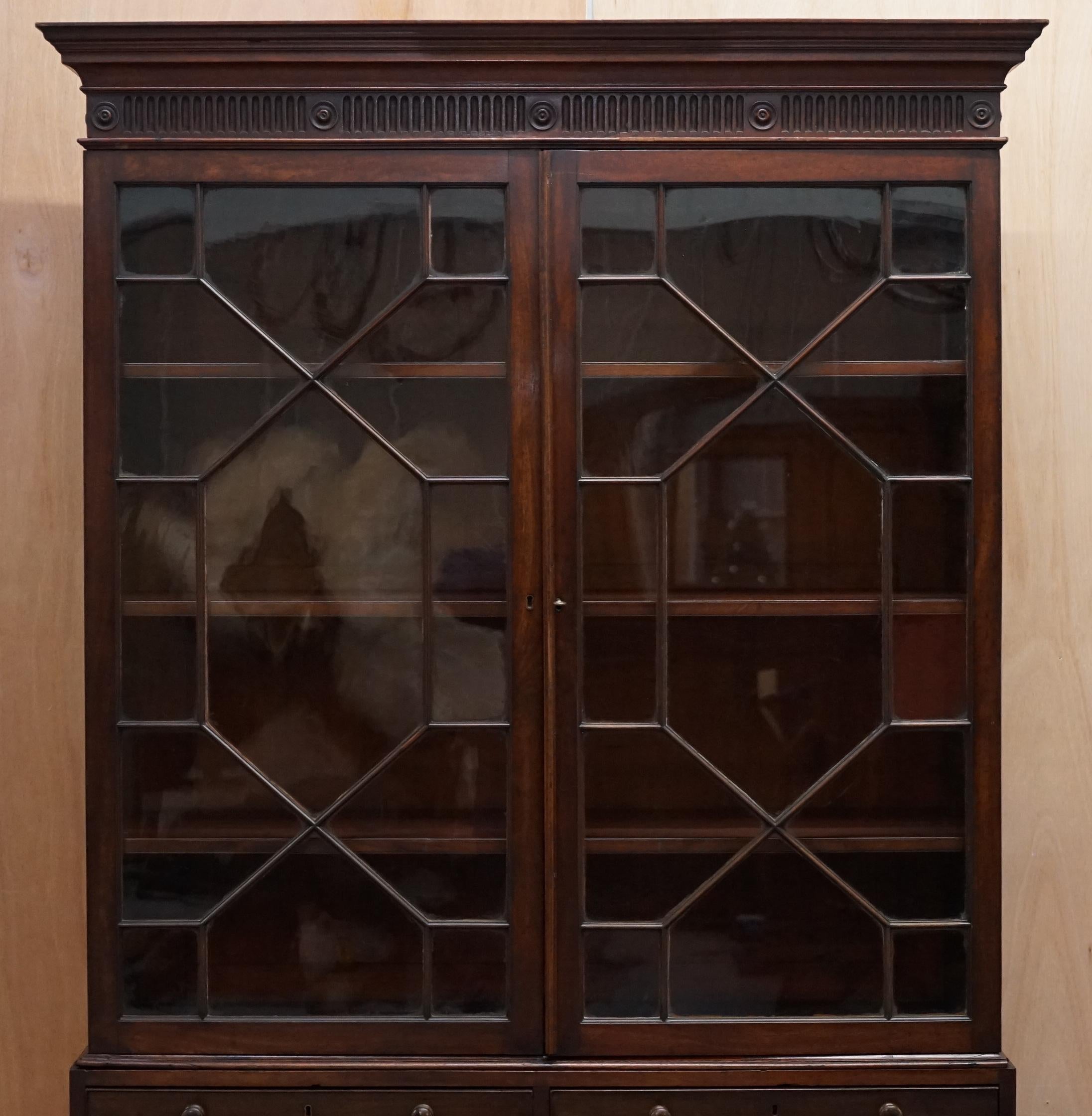 Hand-Crafted George IV circa 1820 Hardwood Library Bookcase Inc Drawers Ornate Astral Glazing For Sale