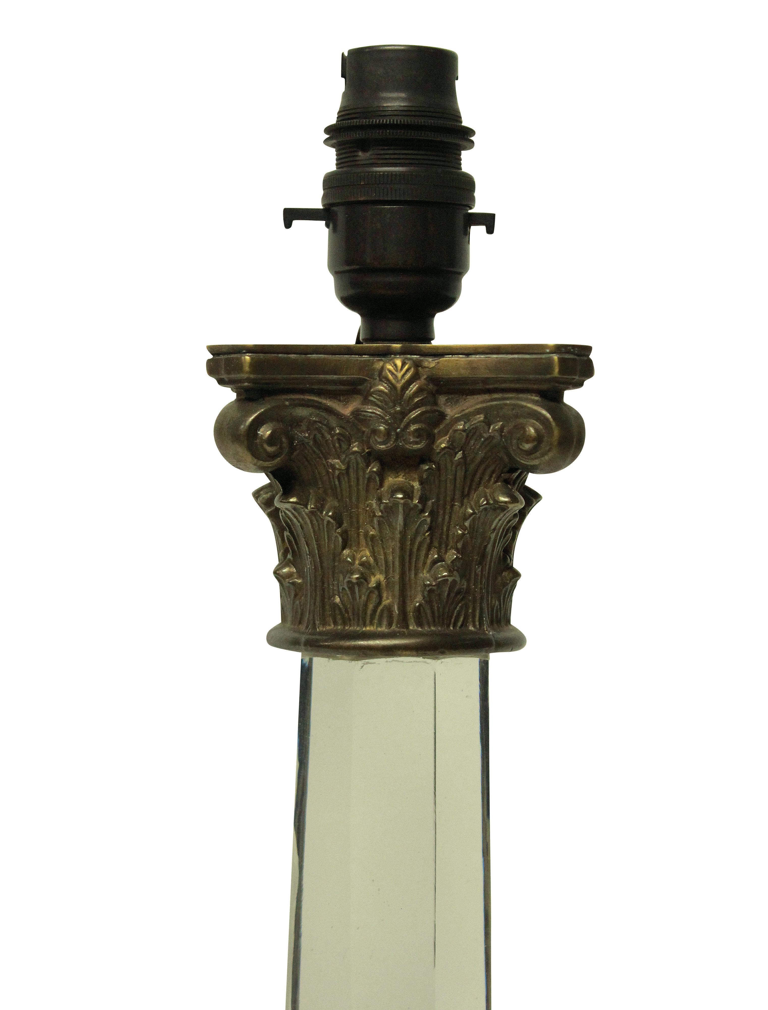 English George IV Cut-Glass Column Lamp