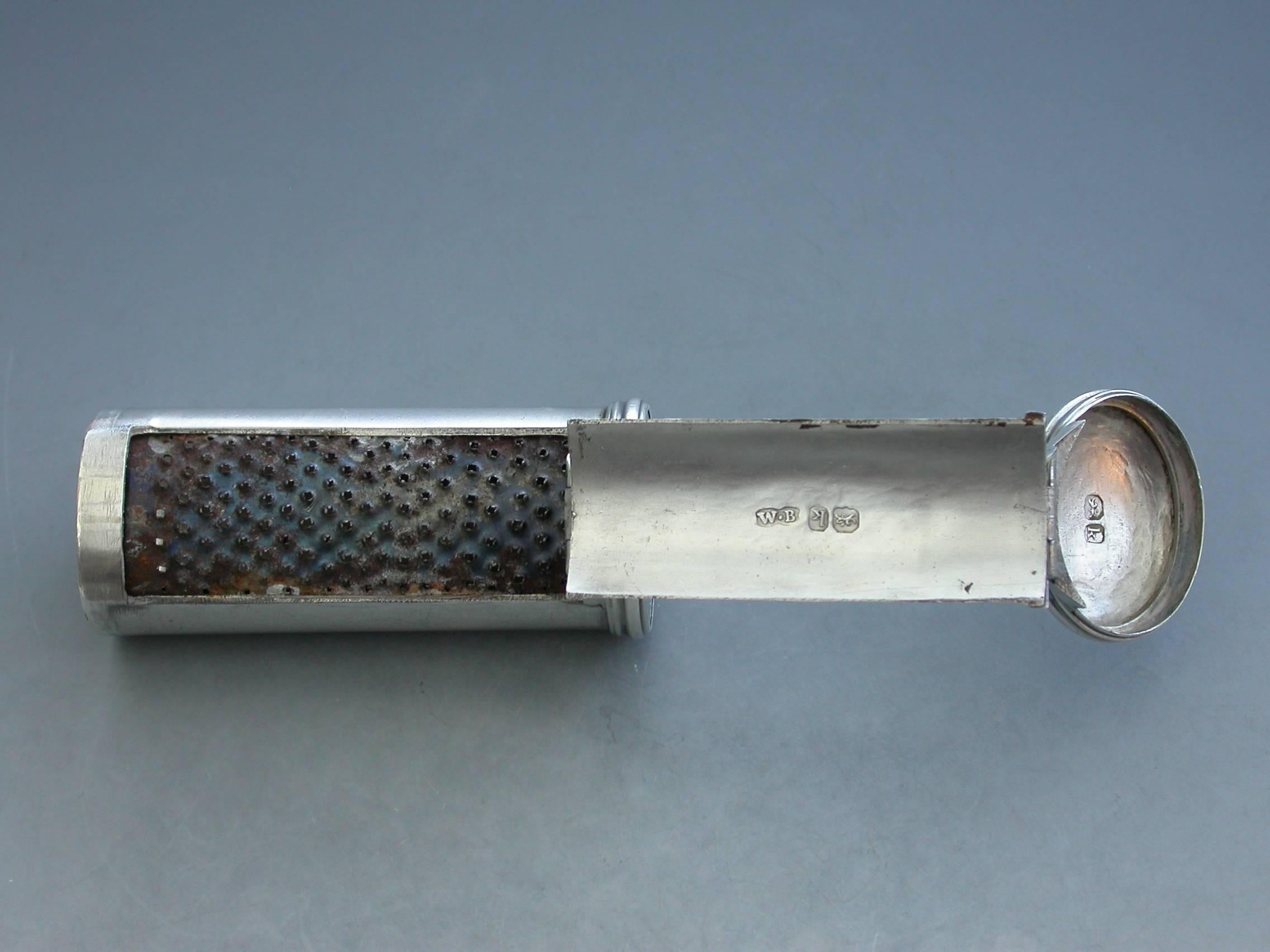 Early 19th Century George IV Cylindrical Antique Silver Nutmeg Grater Crested, William Bateman 1825 For Sale