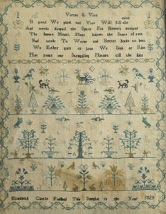 Échantillon de tapisserie anglaise George IV brodé à l'aiguille par Elizabeth Castle