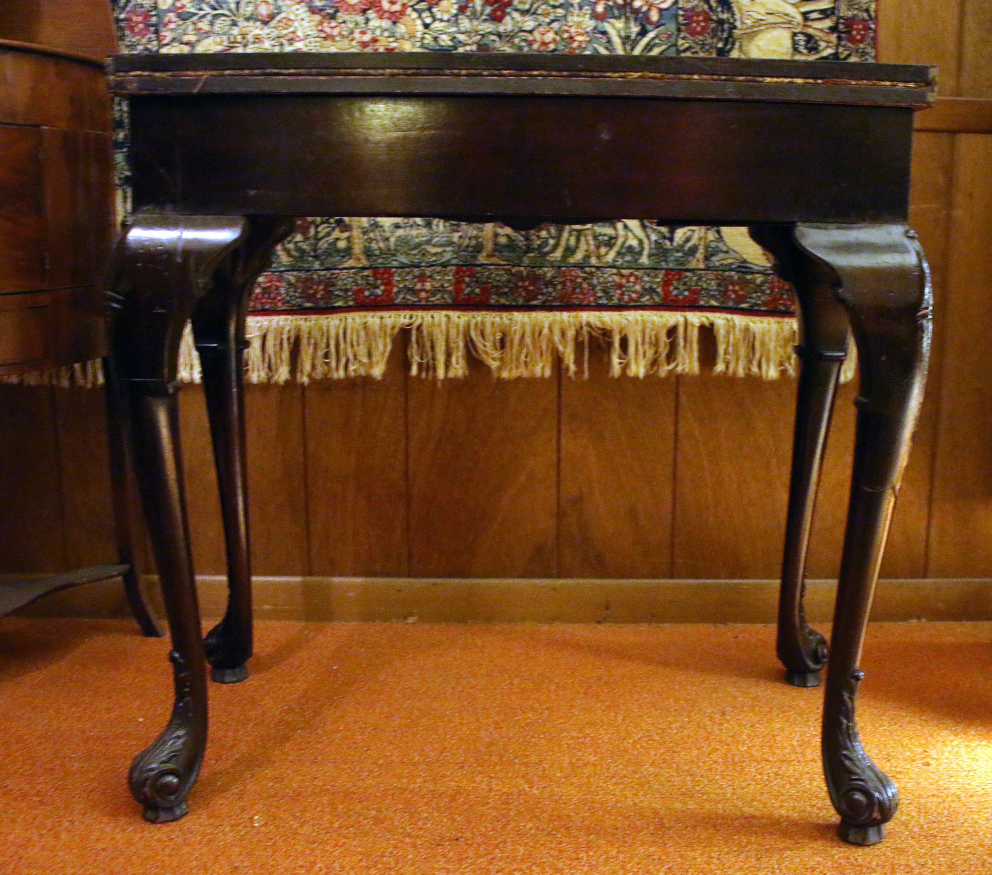 Needlework Pair George II Game Tables with Chinoiserie Motif Petit Point Tops For Sale