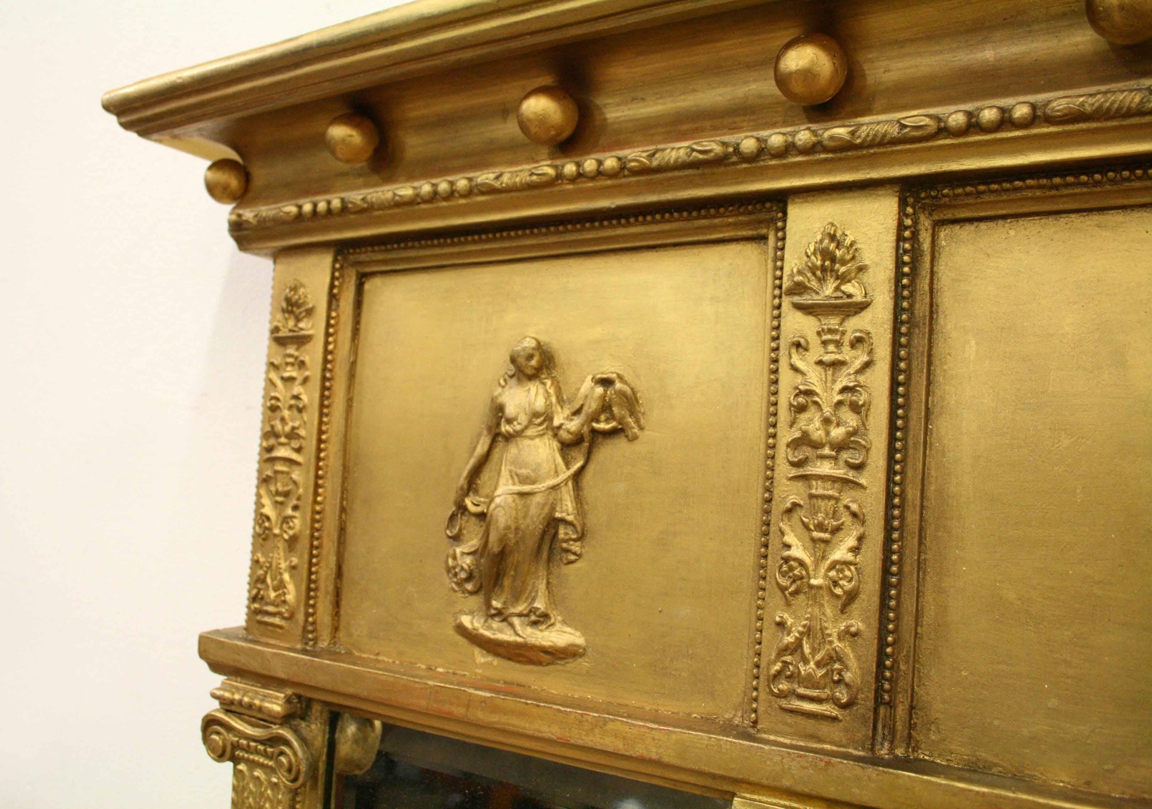 George IV Gilded Triptych Overmantel Mirror, circa 1830 For Sale 1