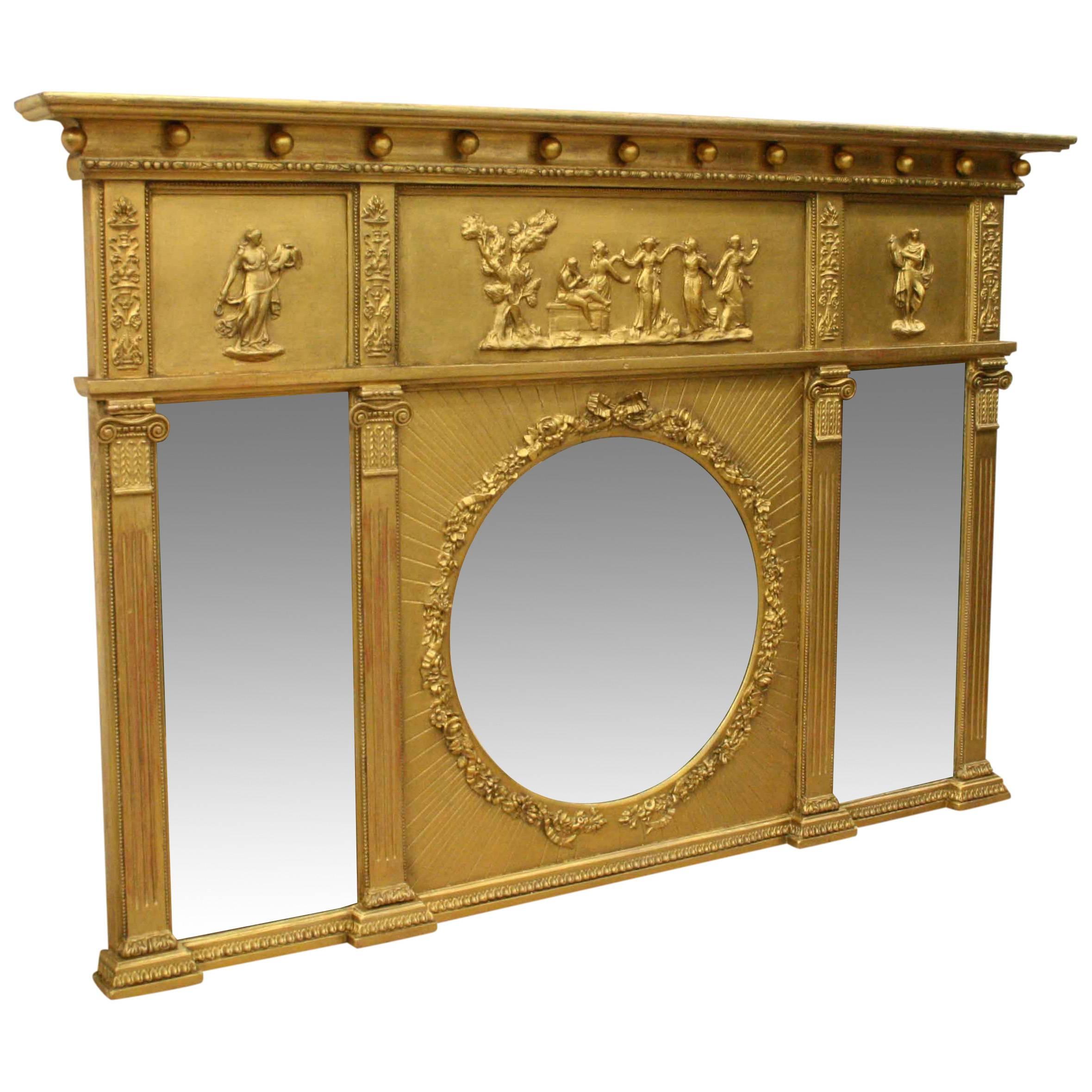 George IV Gilded Triptych Overmantel Mirror, circa 1830 For Sale
