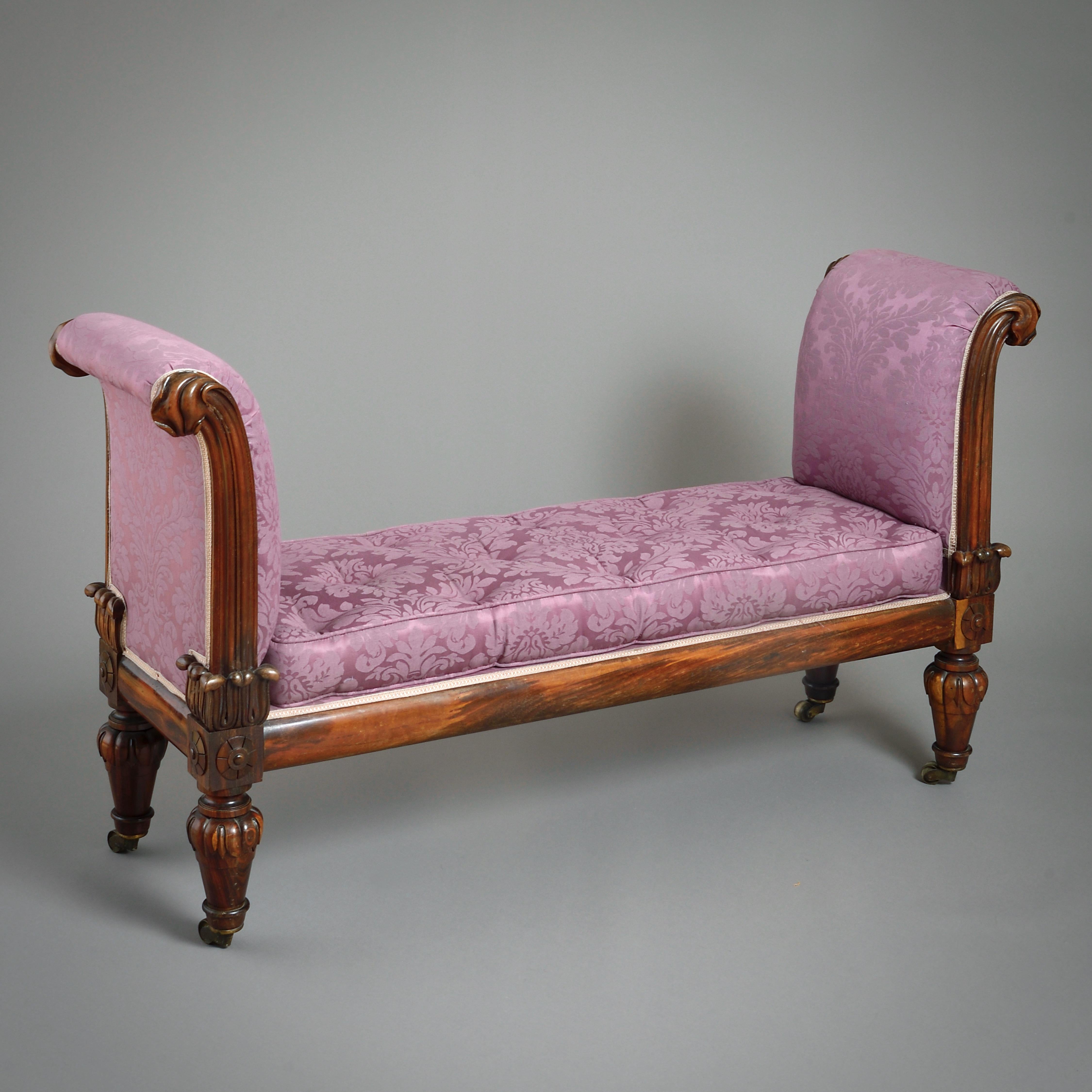 A FINE GEORGE IV GONCALO ALVES WINDOW SEAT, CIRCA 1830.

Original brass castors.

Provenance:
The Earls of Devon, Powderham Castle.