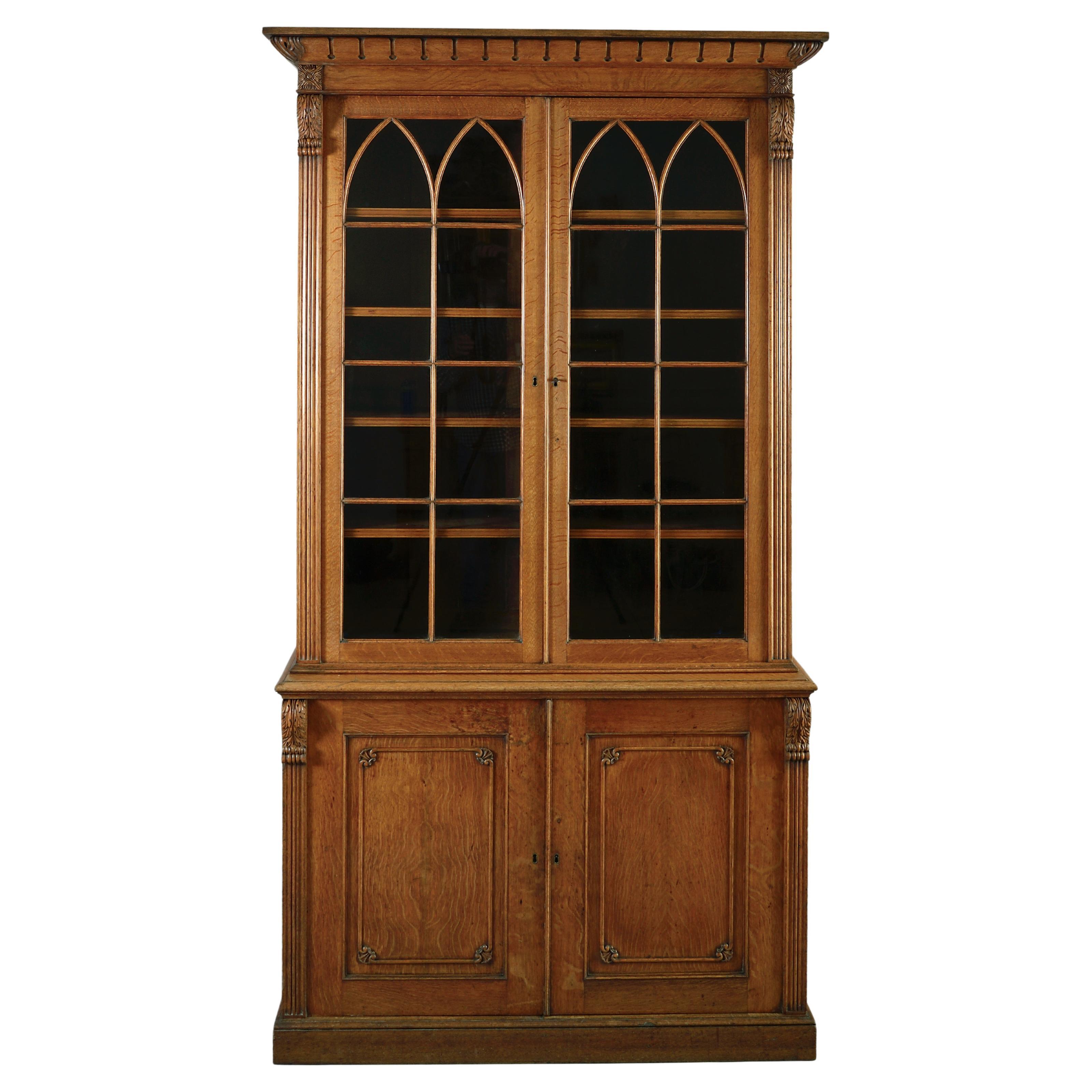 George IV Gothic Golden Oak Bookcase For Sale