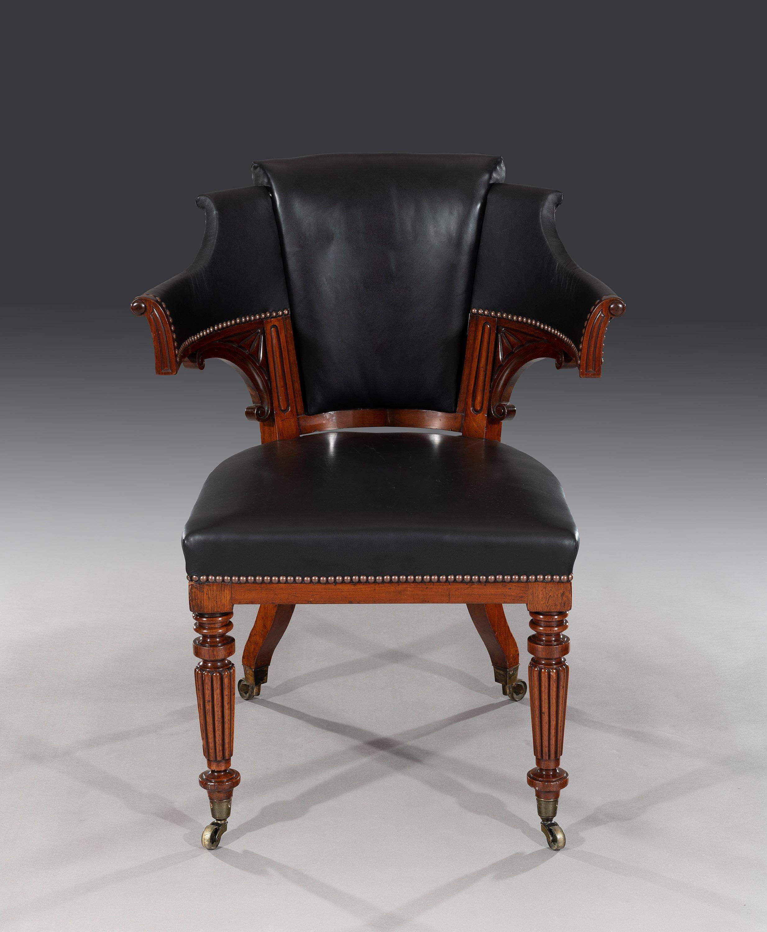 The chair is in the 'Klismos' style and it is similar in design to the klismos chair of Greek origin, which is an ancient chair form that was extensively used by the Greeks. The shape may go even further back in history, and has made several