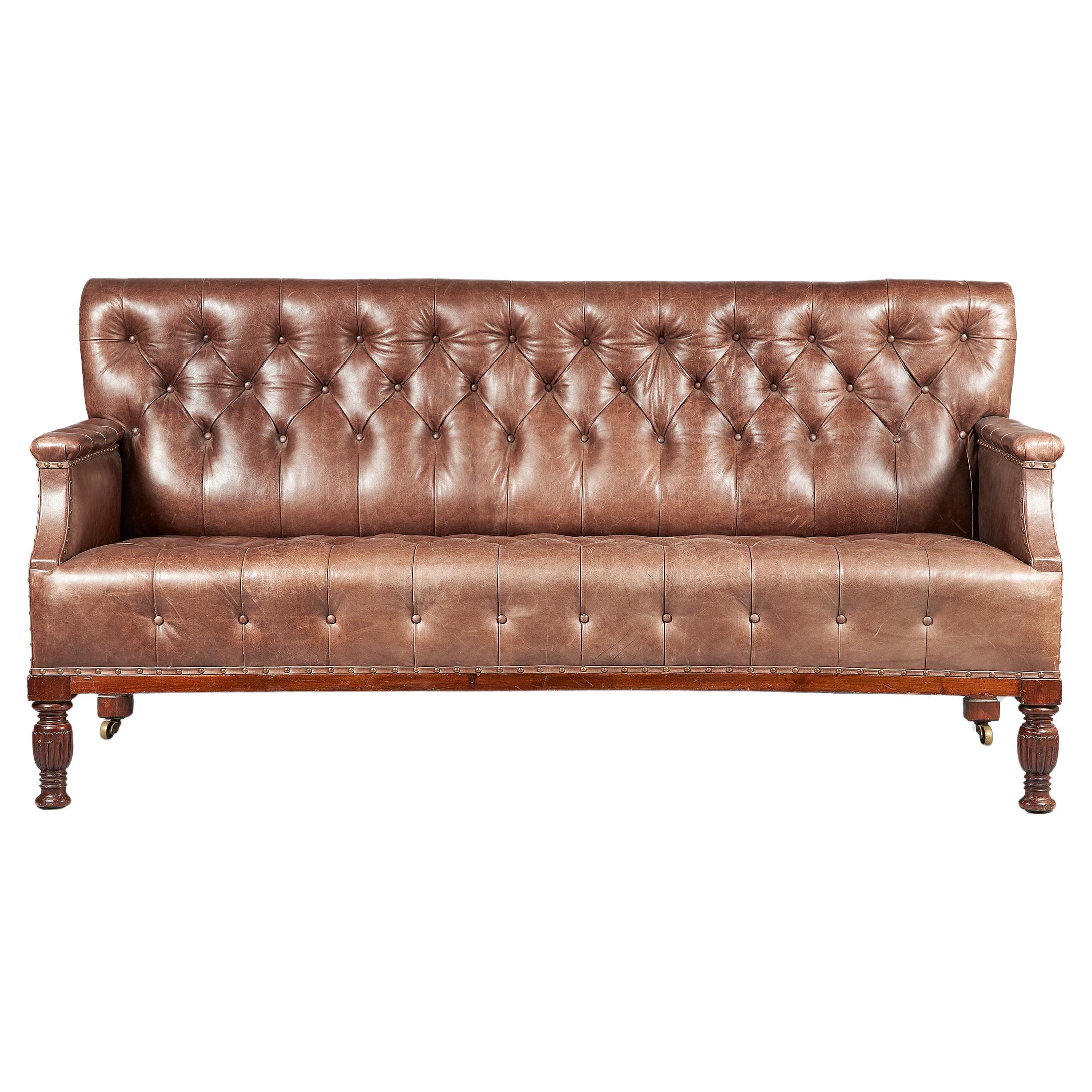 George IV Leather Club Sofa, Early 19th Century For Sale