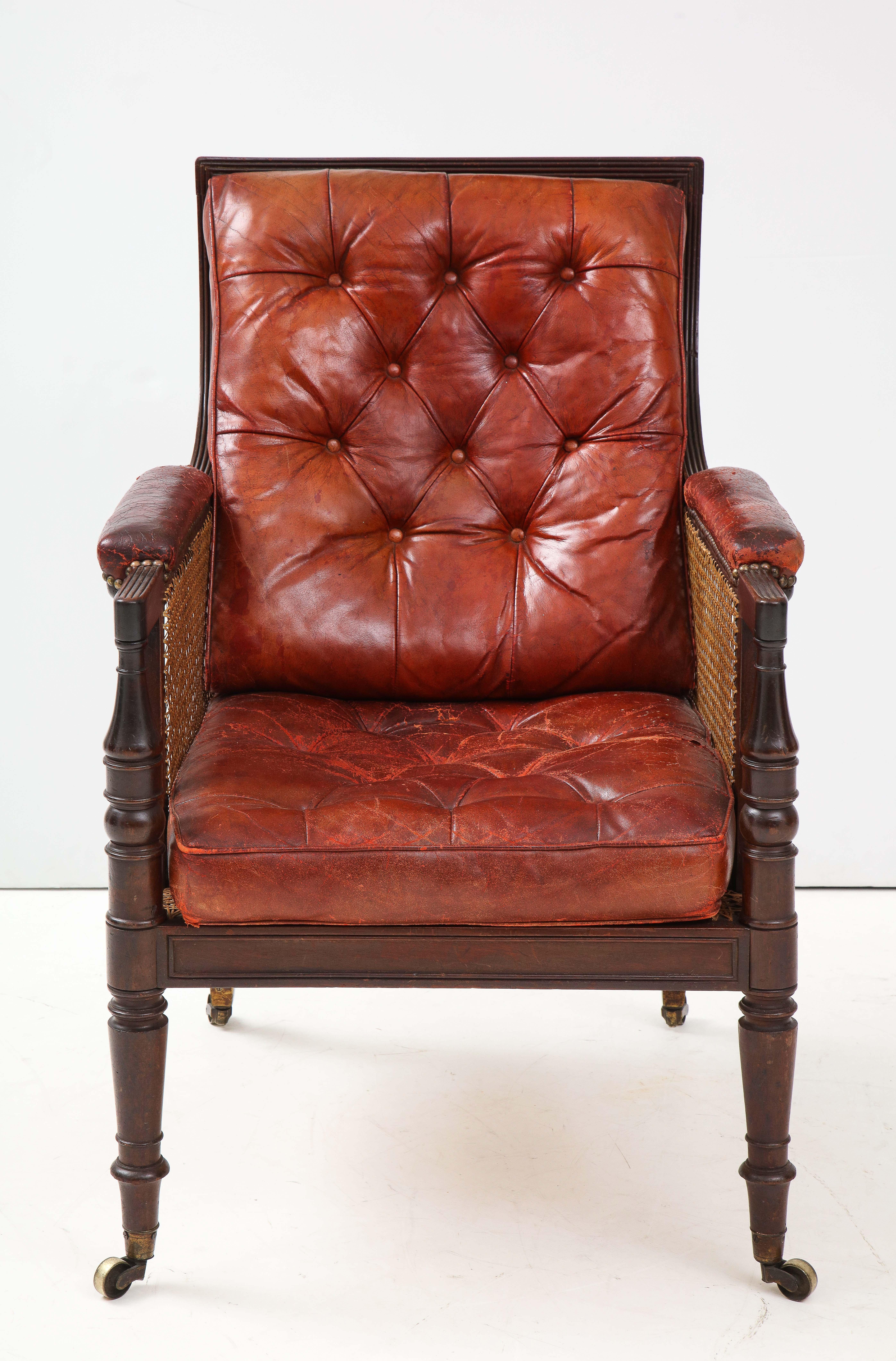 English George IV Mahogany and Leather Bergere