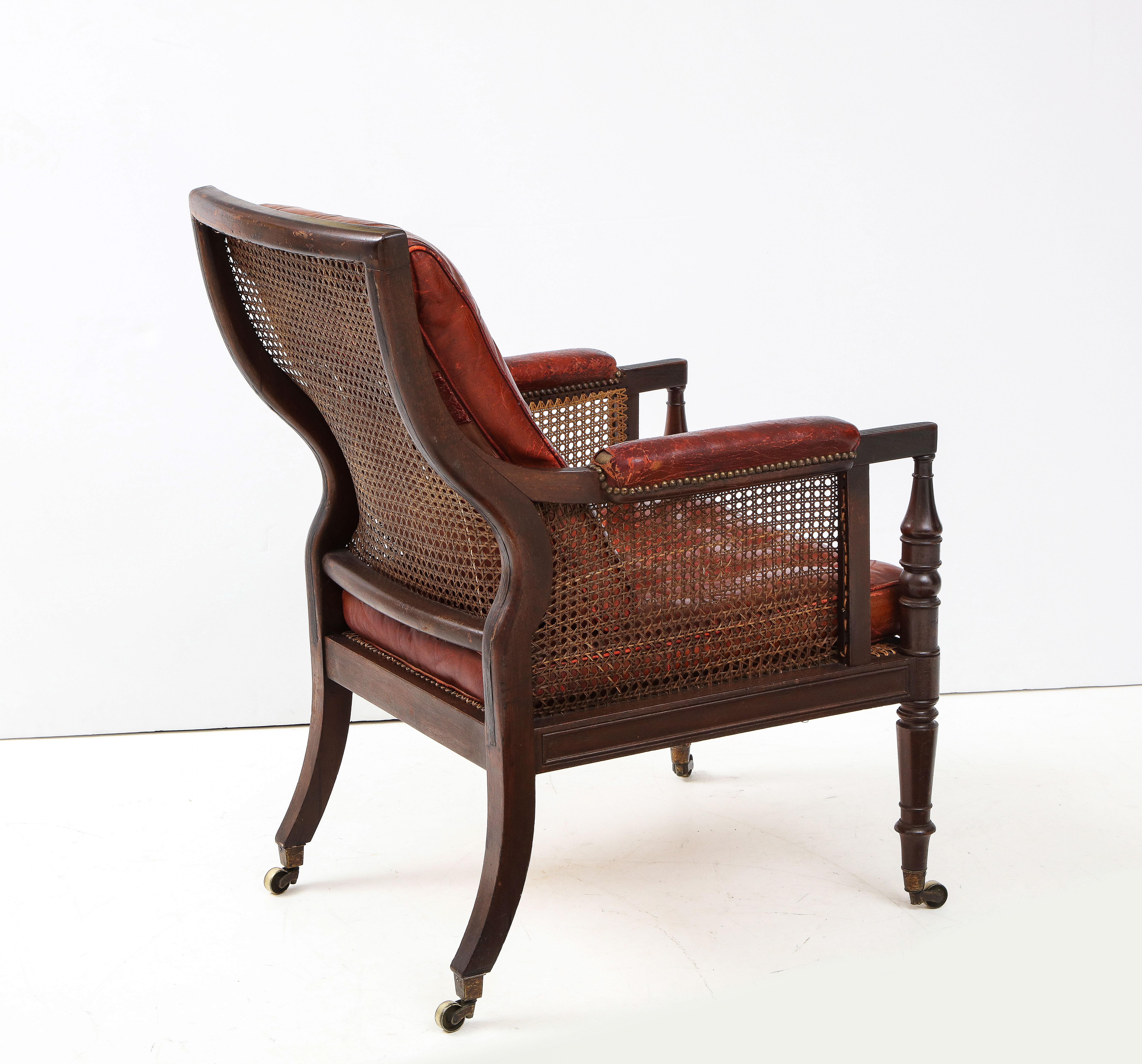 George IV Mahogany and Leather Bergere In Good Condition In Greenwich, CT