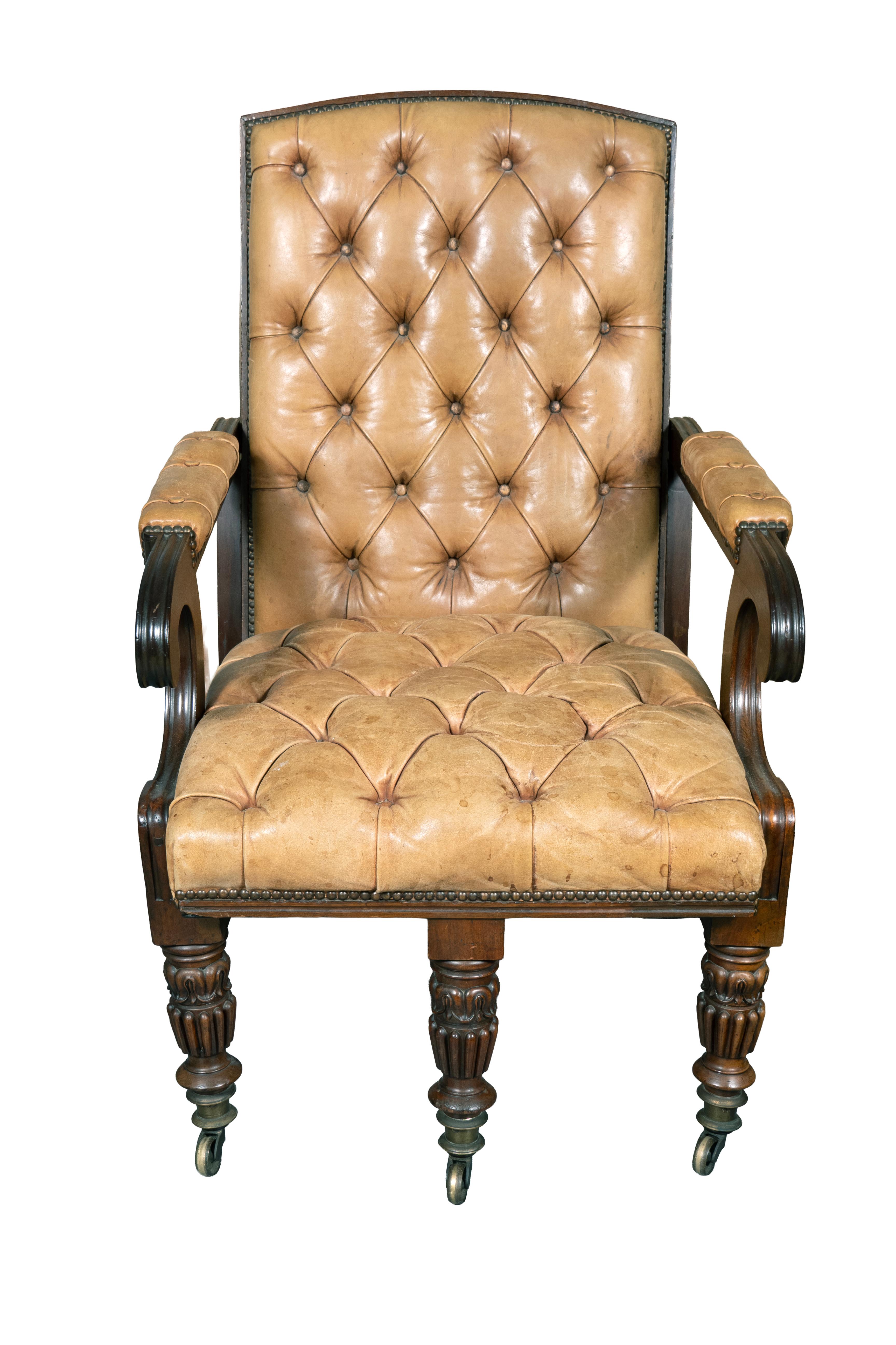 English George IV Mahogany Reclining Library Armchair For Sale