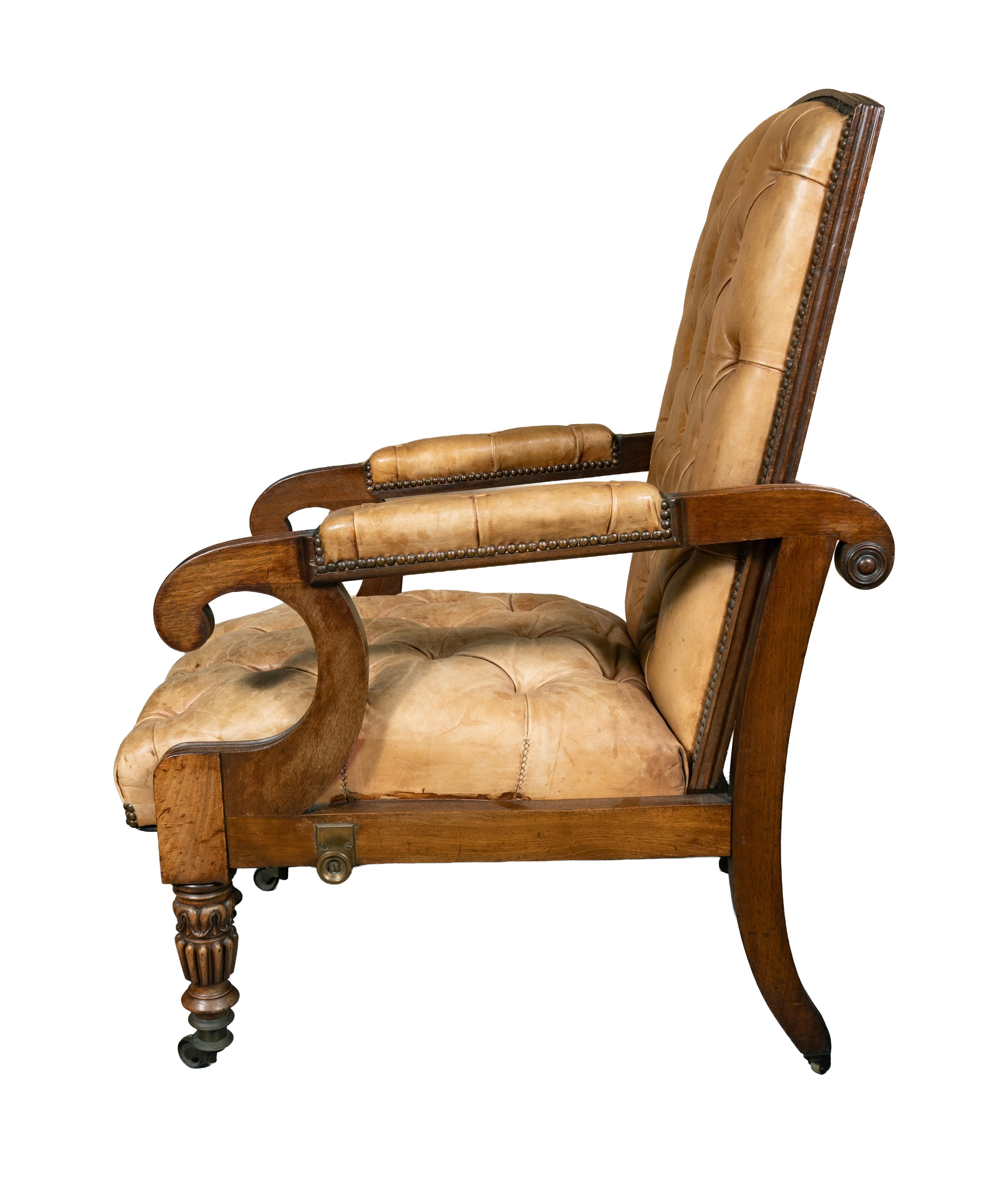 Early 19th Century George IV Mahogany Reclining Library Armchair For Sale