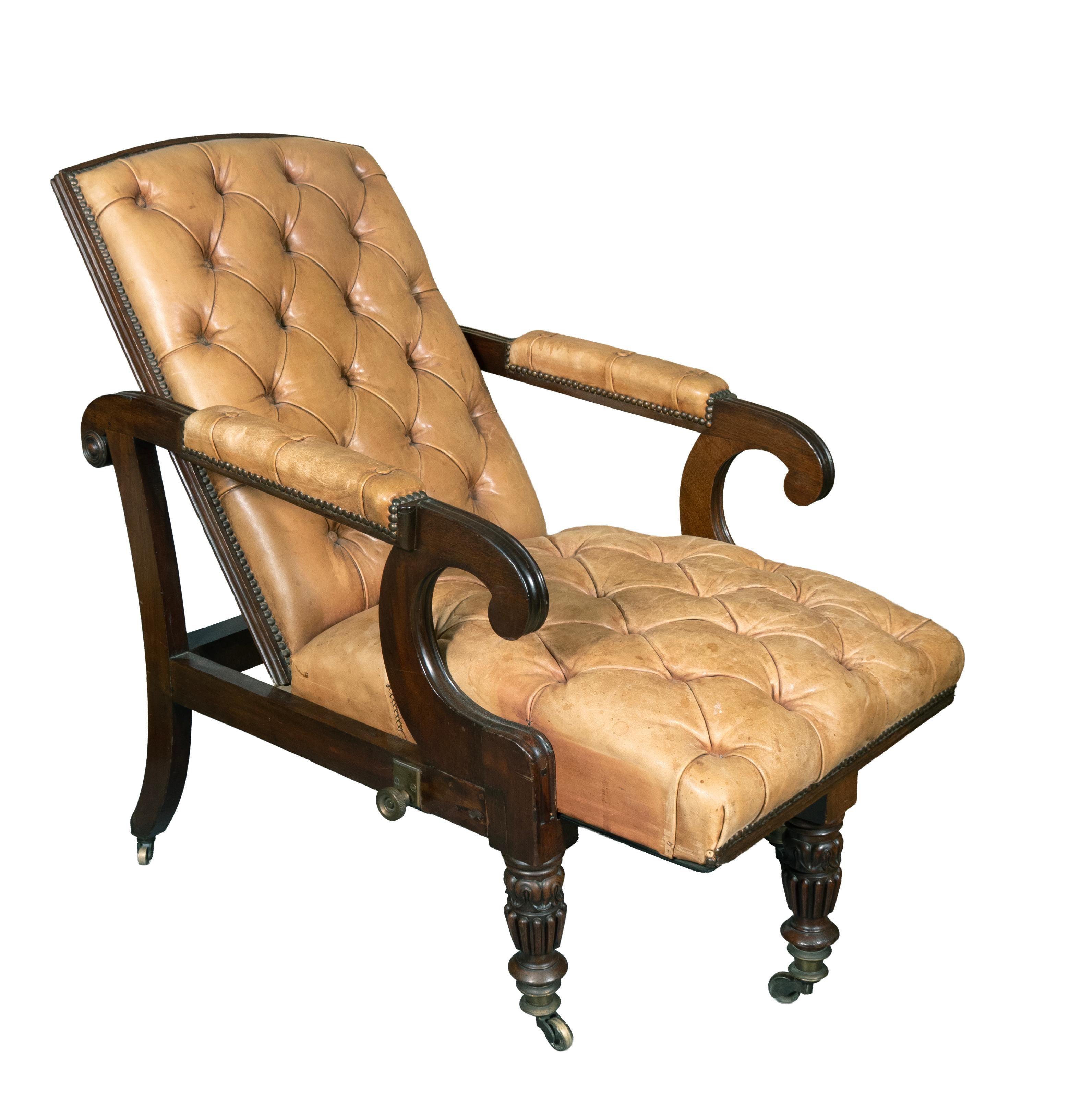 George IV Mahogany Reclining Library Armchair For Sale 2