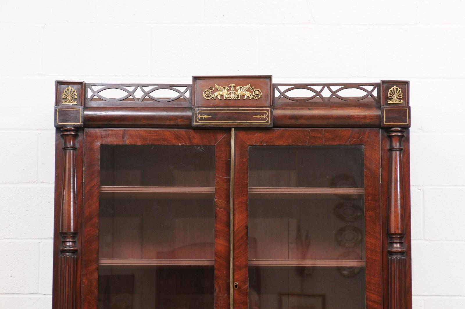 George IV Mahogany Secretary Bookcase with Brass Inlay and Ormolu Mounts England For Sale 6