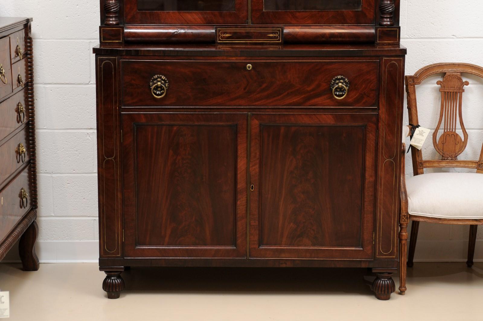 George IV Mahogany Secretary Bookcase with Brass Inlay and Ormolu Mounts England For Sale 7