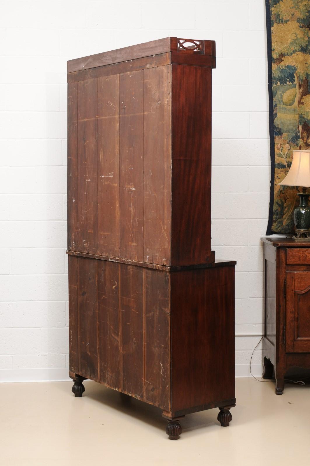 George IV Mahogany Secretary Bookcase with Brass Inlay and Ormolu Mounts England In Good Condition For Sale In Atlanta, GA