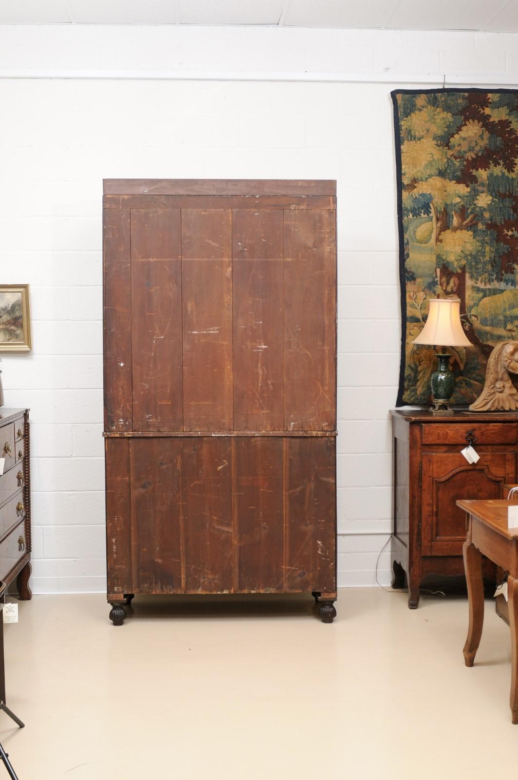 19th Century George IV Mahogany Secretary Bookcase with Brass Inlay and Ormolu Mounts England For Sale