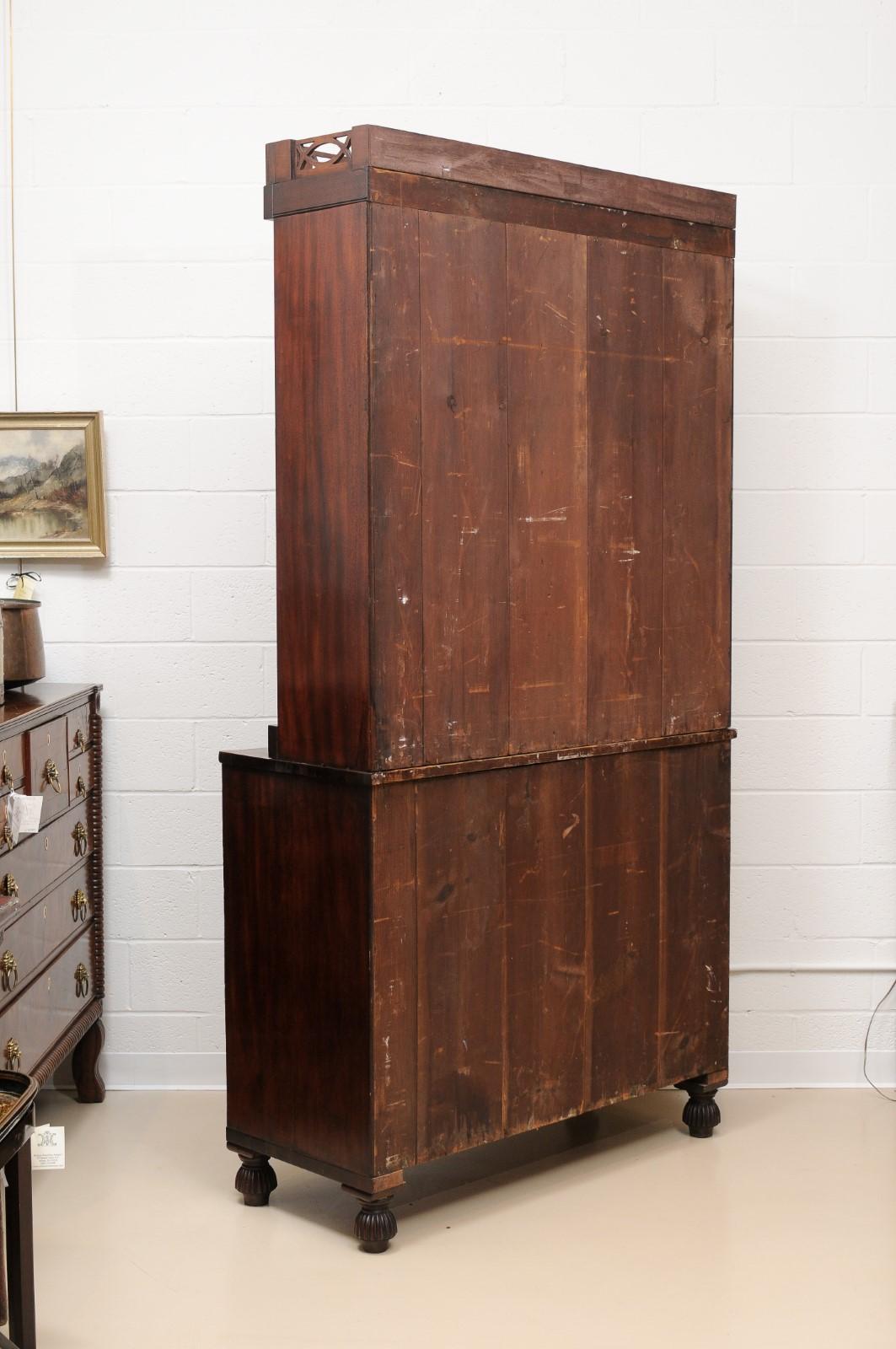 George IV Mahogany Secretary Bookcase with Brass Inlay and Ormolu Mounts England For Sale 1