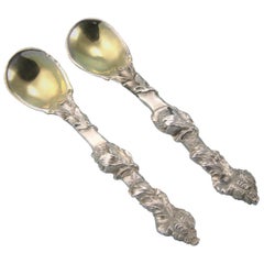 George IV Pair of Sterling Silver Salt Spoons in Rococo Naturalistic Style