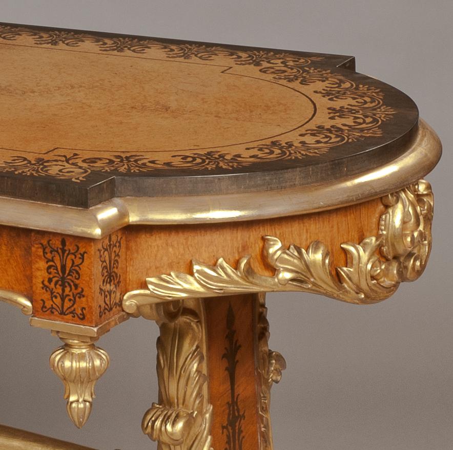 19th Century Rare George IV Period Amboyna Inlaid and Carved Giltwood Centre Table  For Sale