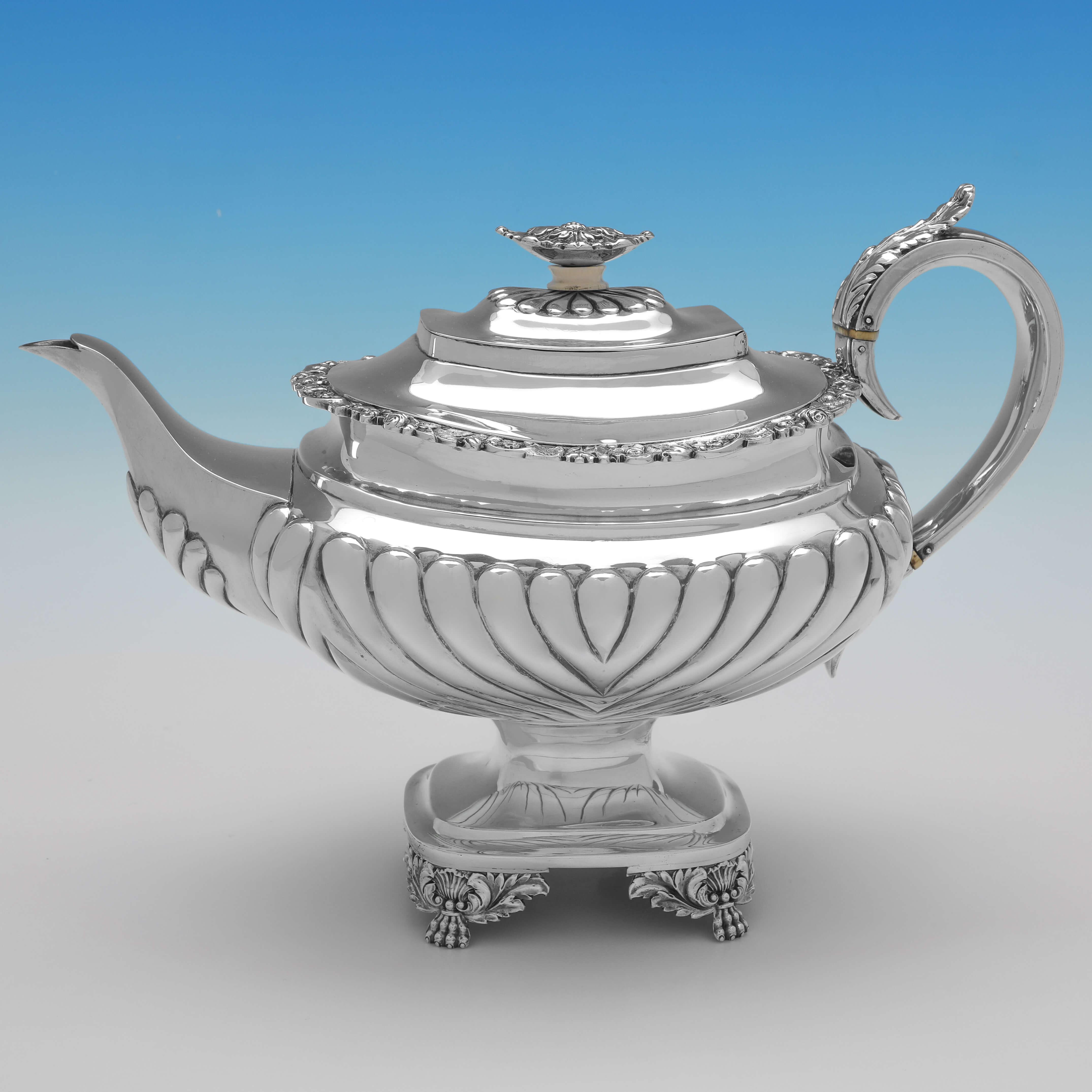English George IV Period Antique Silver Tea Set, London 1828 Charles Fox II For Sale