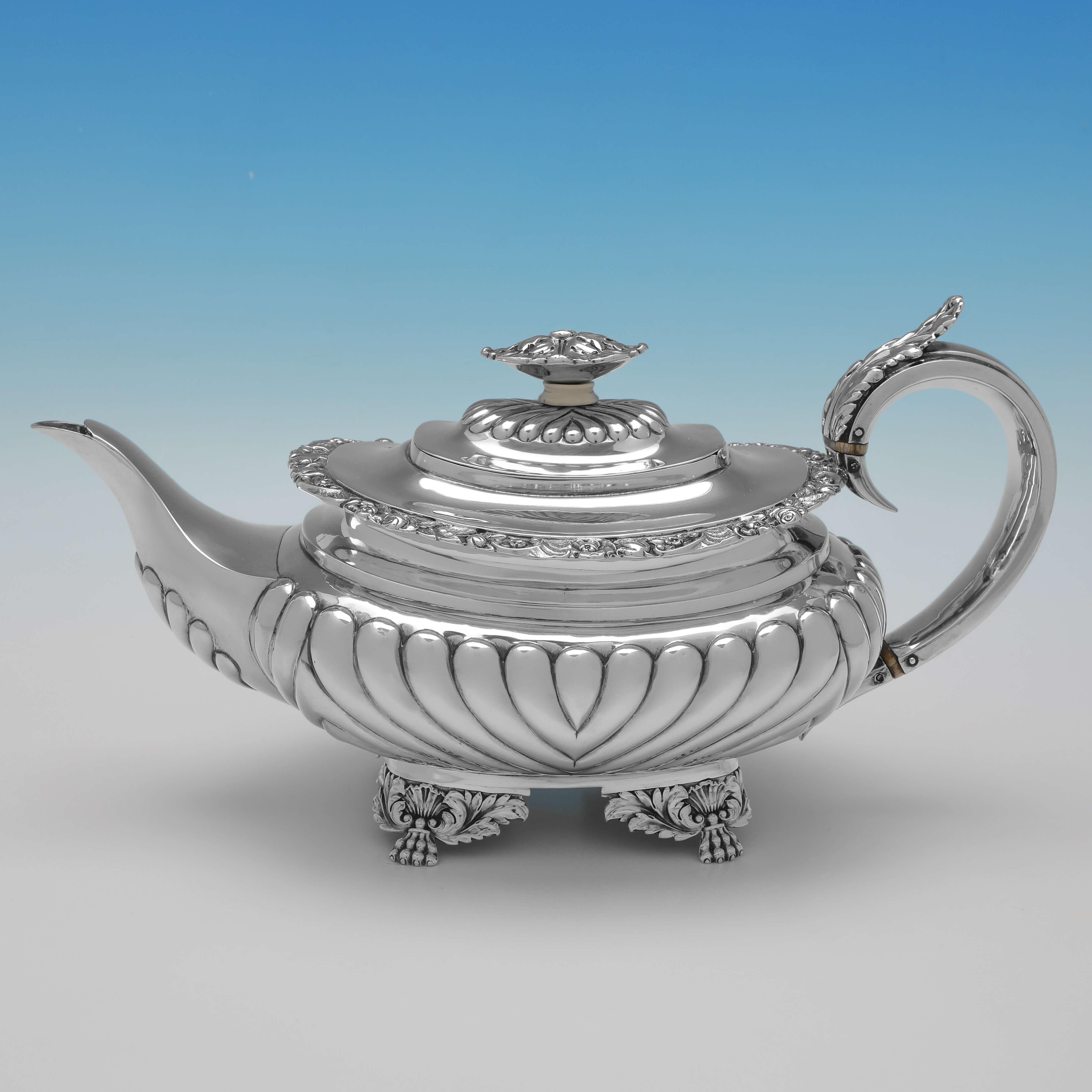 George IV Period Antique Silver Tea Set, London 1828 Charles Fox II For Sale 2