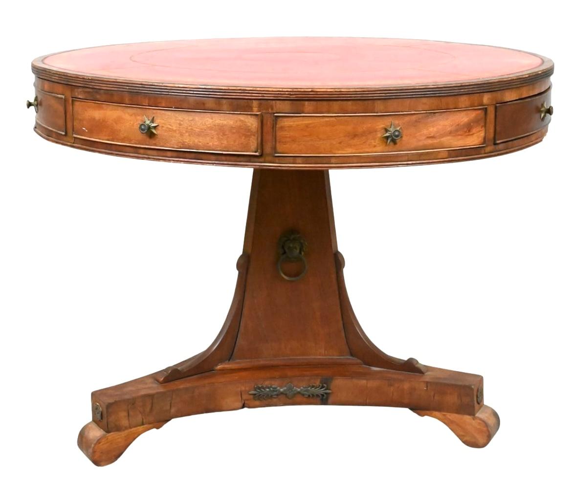 George IV Period Drum Table, C. 1840 In Fair Condition For Sale In Doylestown, PA