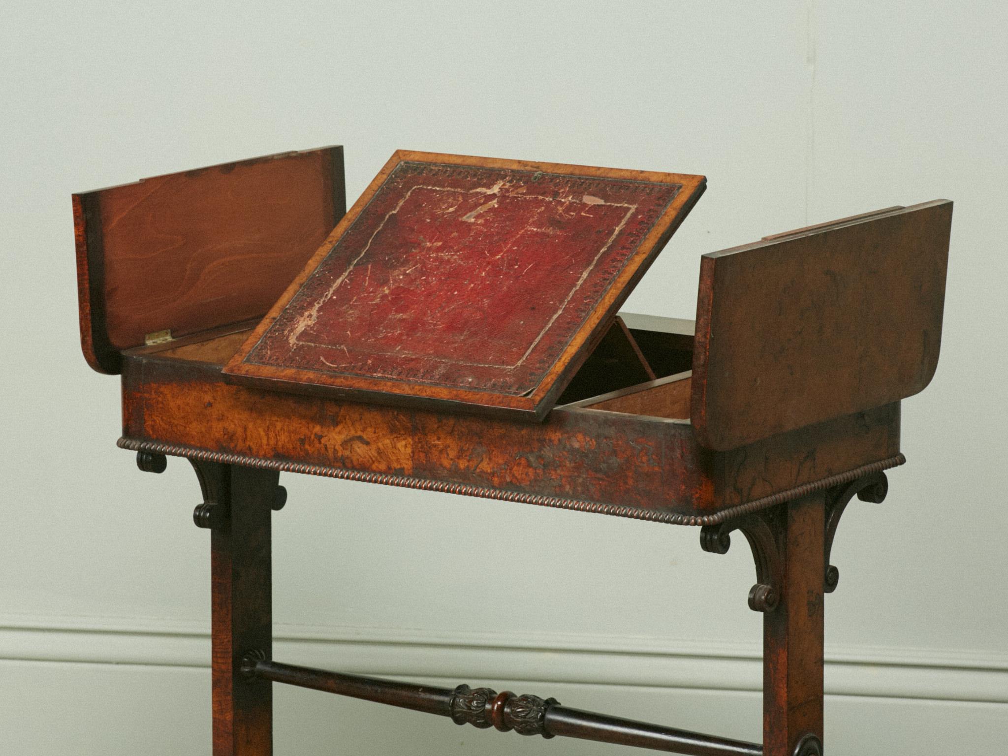 Beveled George IV Pollard Oak Writing Desk For Sale