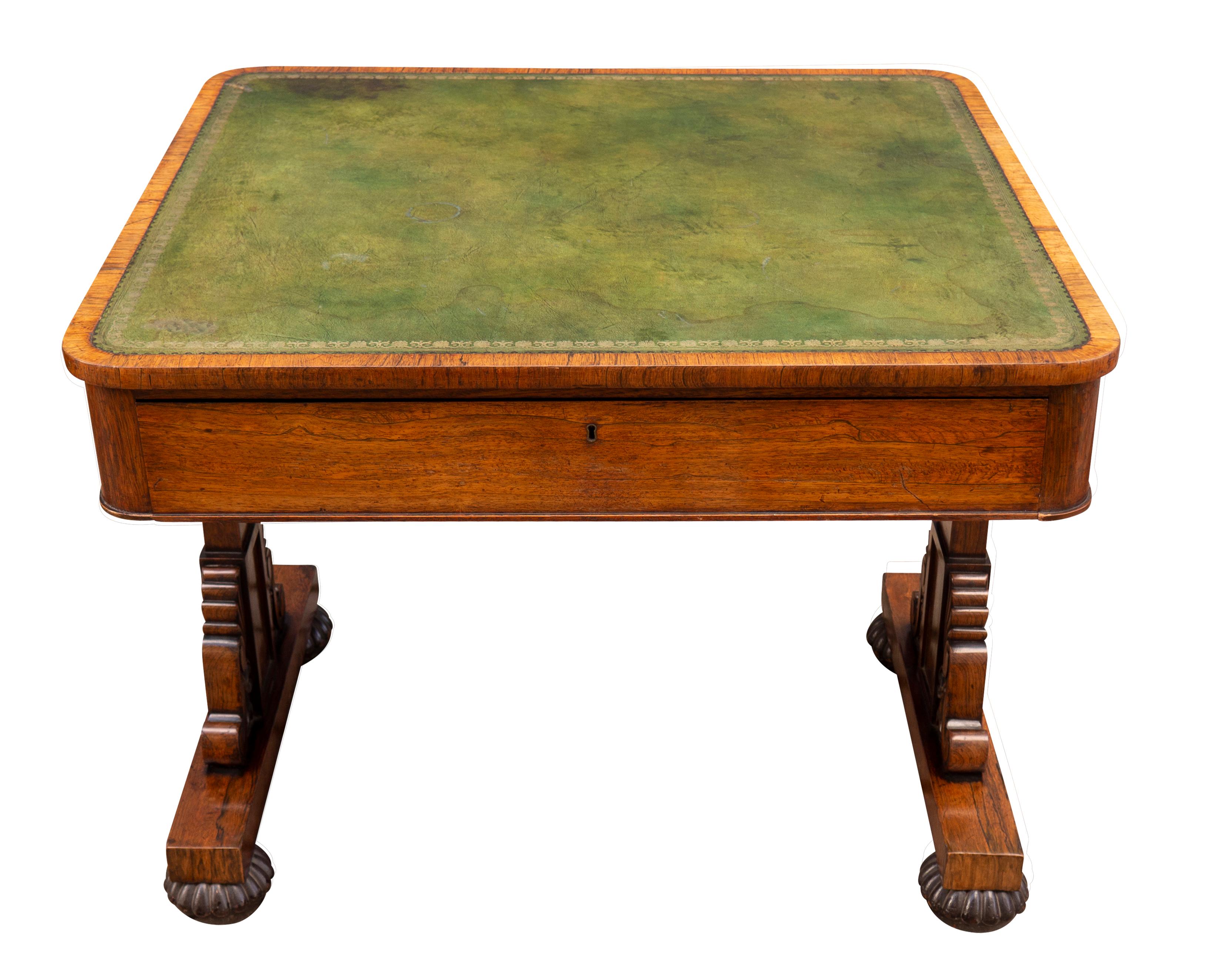 English George IV Rosewood Writing Table Signed By Maker For Sale