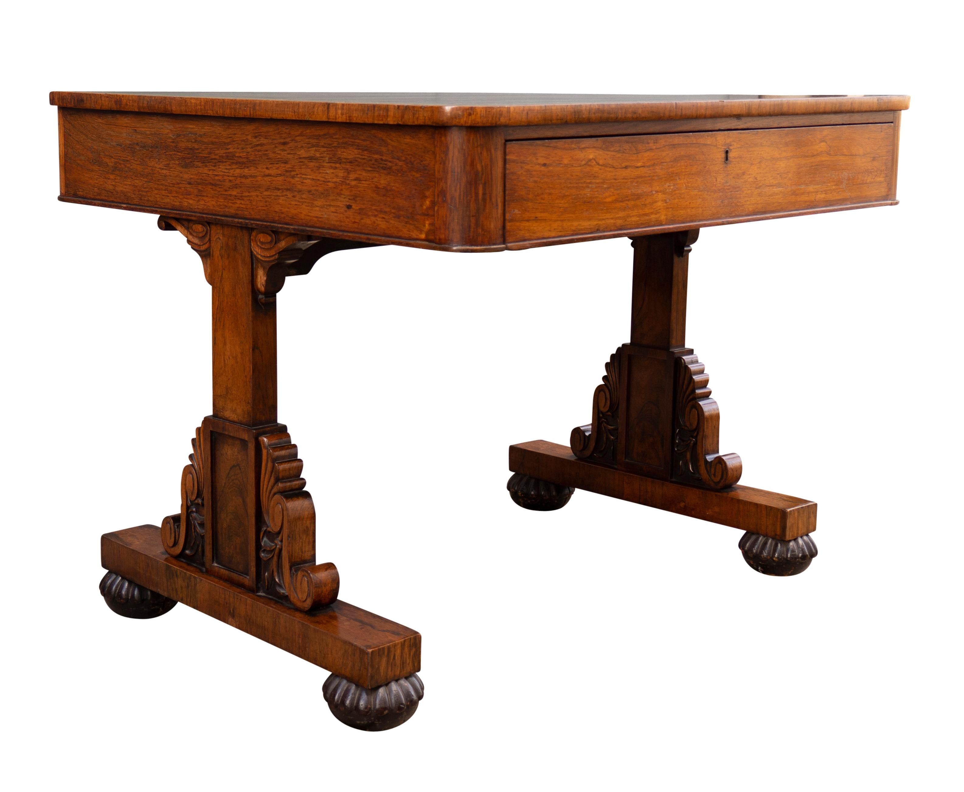 George IV Rosewood Writing Table Signed By Maker In Good Condition For Sale In Essex, MA