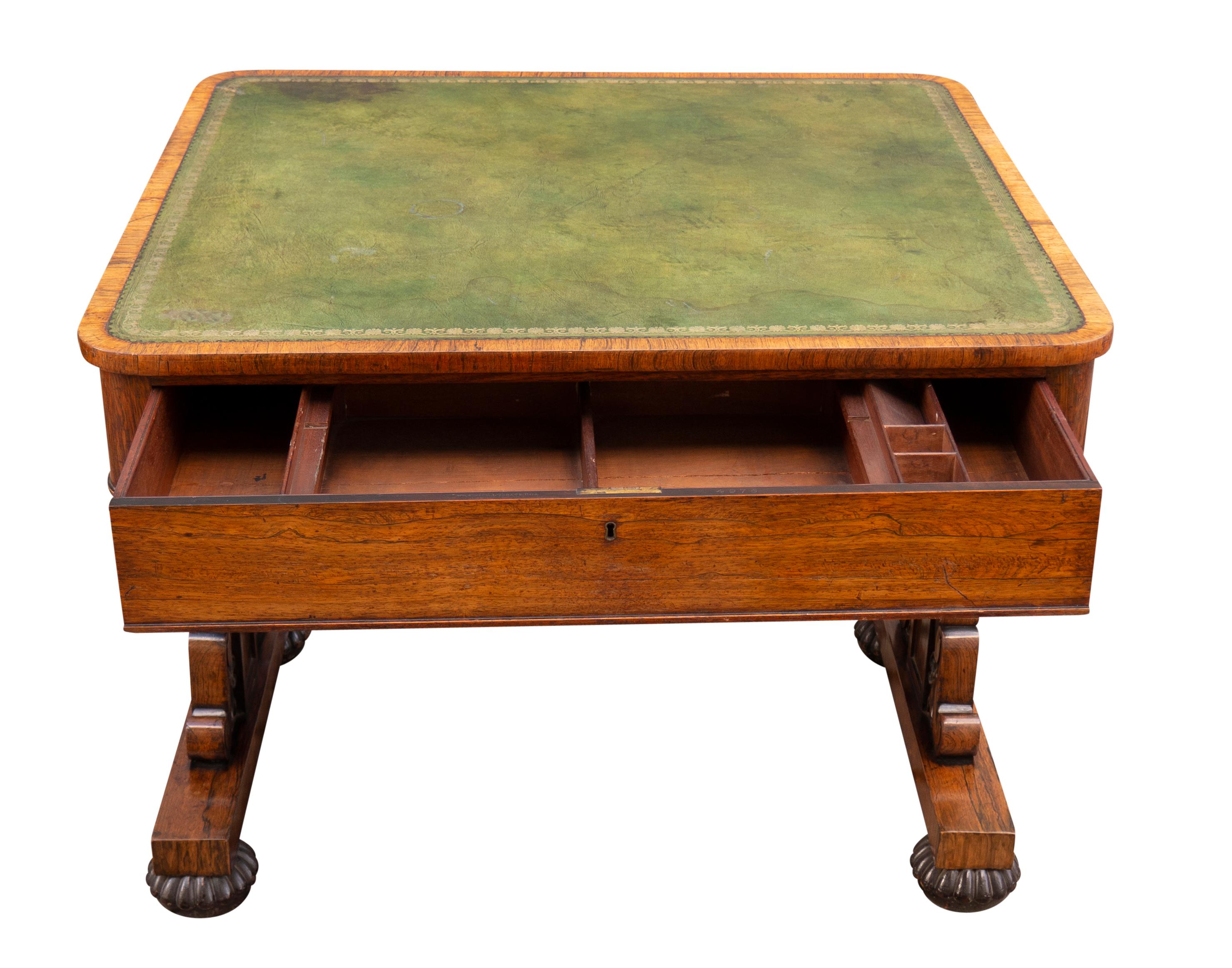 George IV Rosewood Writing Table Signed By Maker For Sale 1