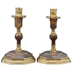 George IV Silver Gilt and Agate Candlesticks by Edward Farrell