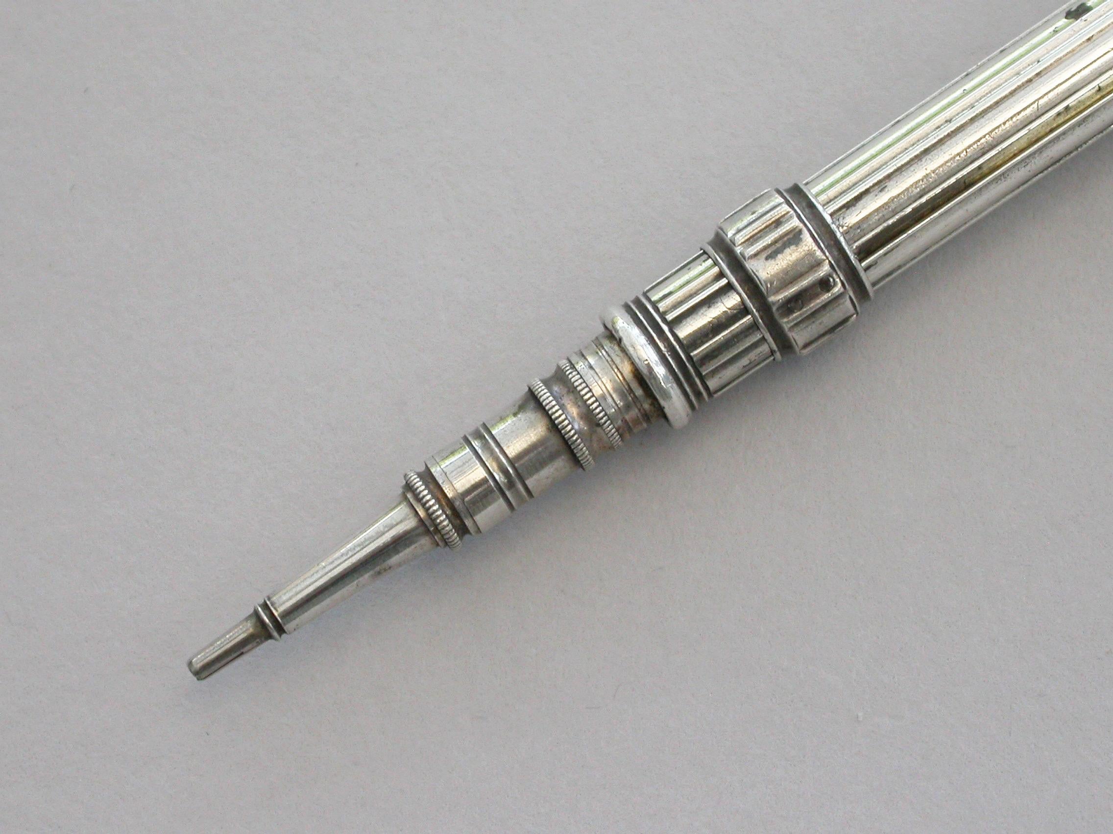 Early 19th Century George IV Silver Sliding Mechanical Propelling Pencil by Butler & Co, circa 1825 For Sale