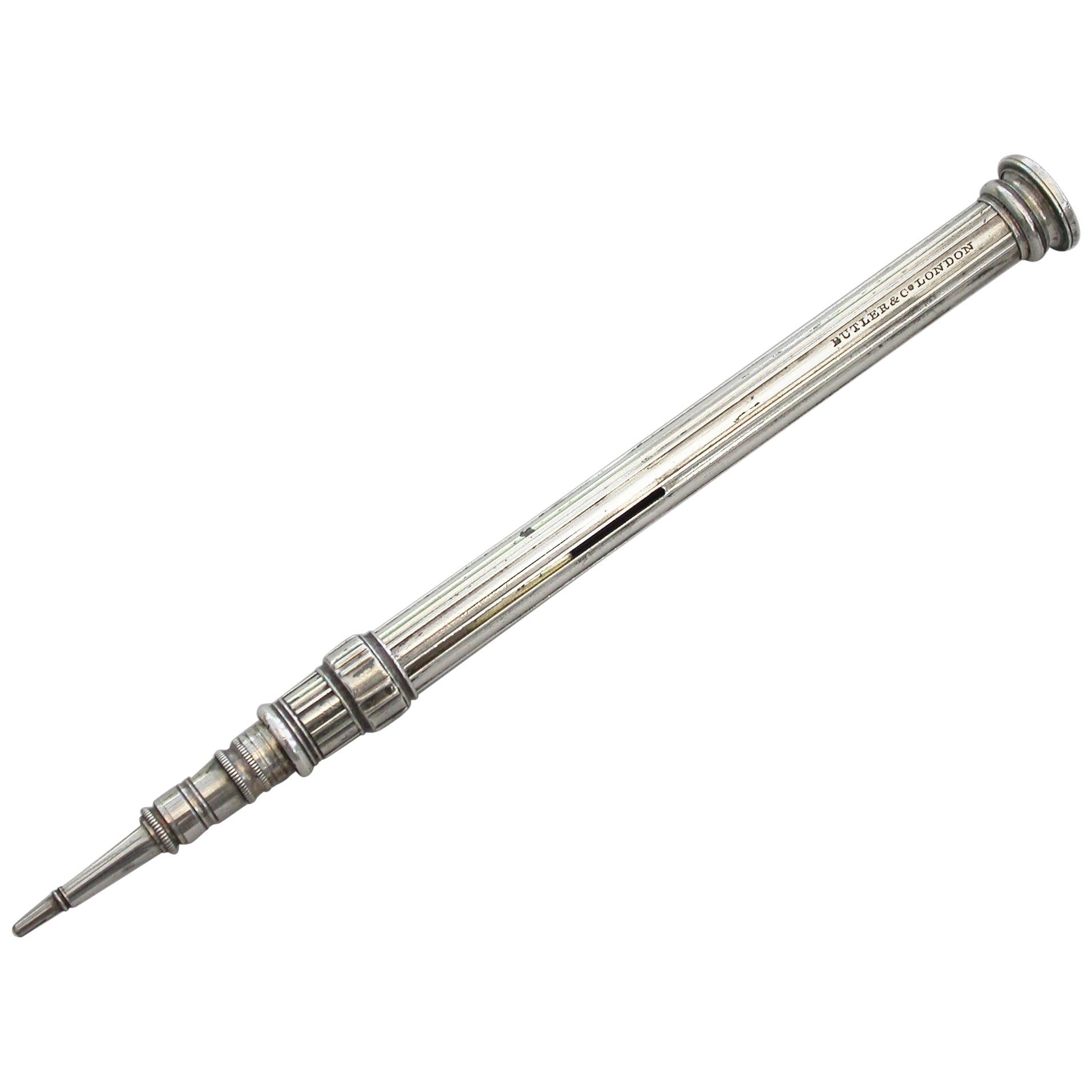 George IV Silver Sliding Mechanical Propelling Pencil by Butler & Co, circa 1825 For Sale