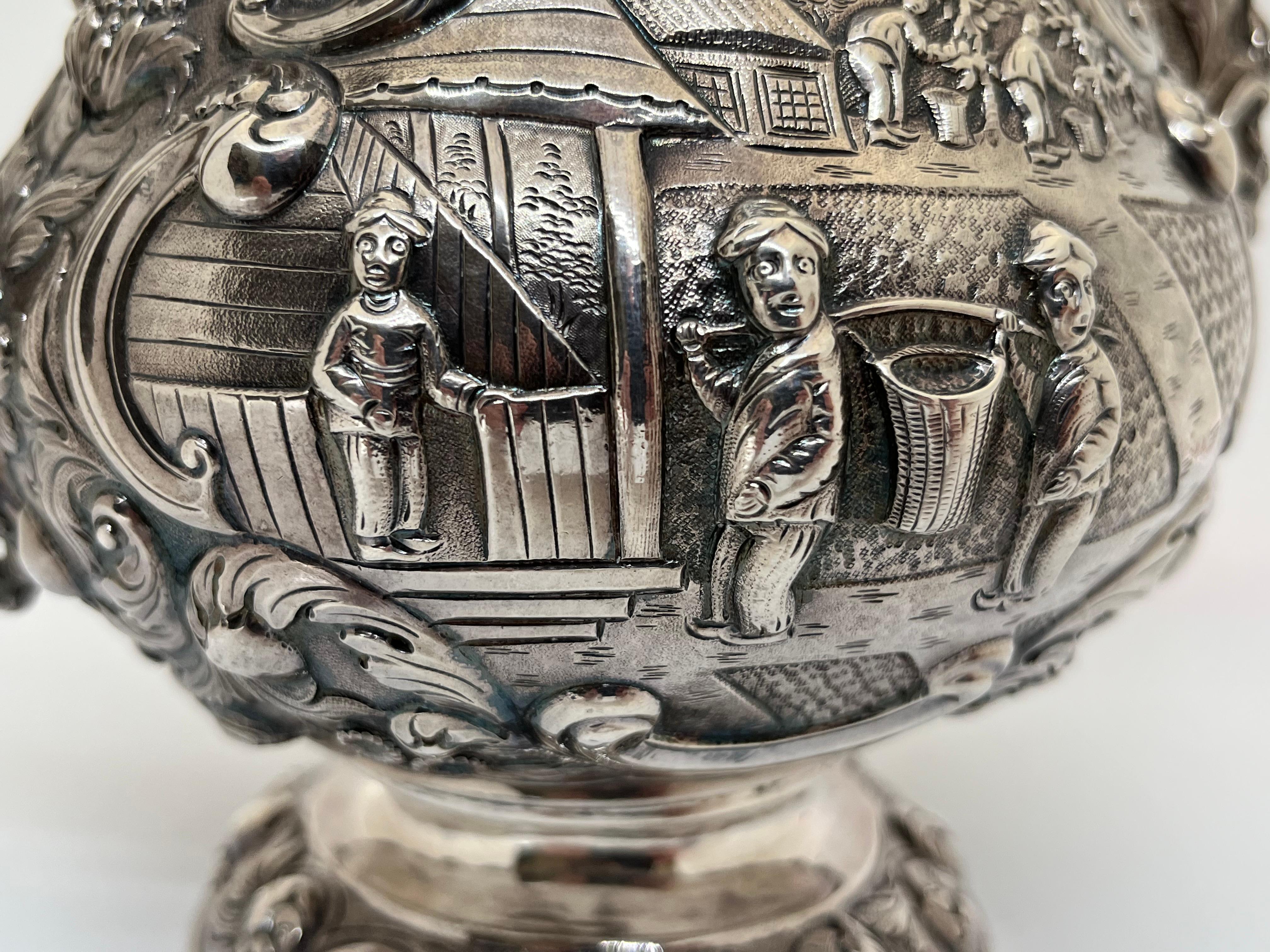 George IV Silver Tea or Coffee Pot Decorated with the Chinese Tea Harvest 5