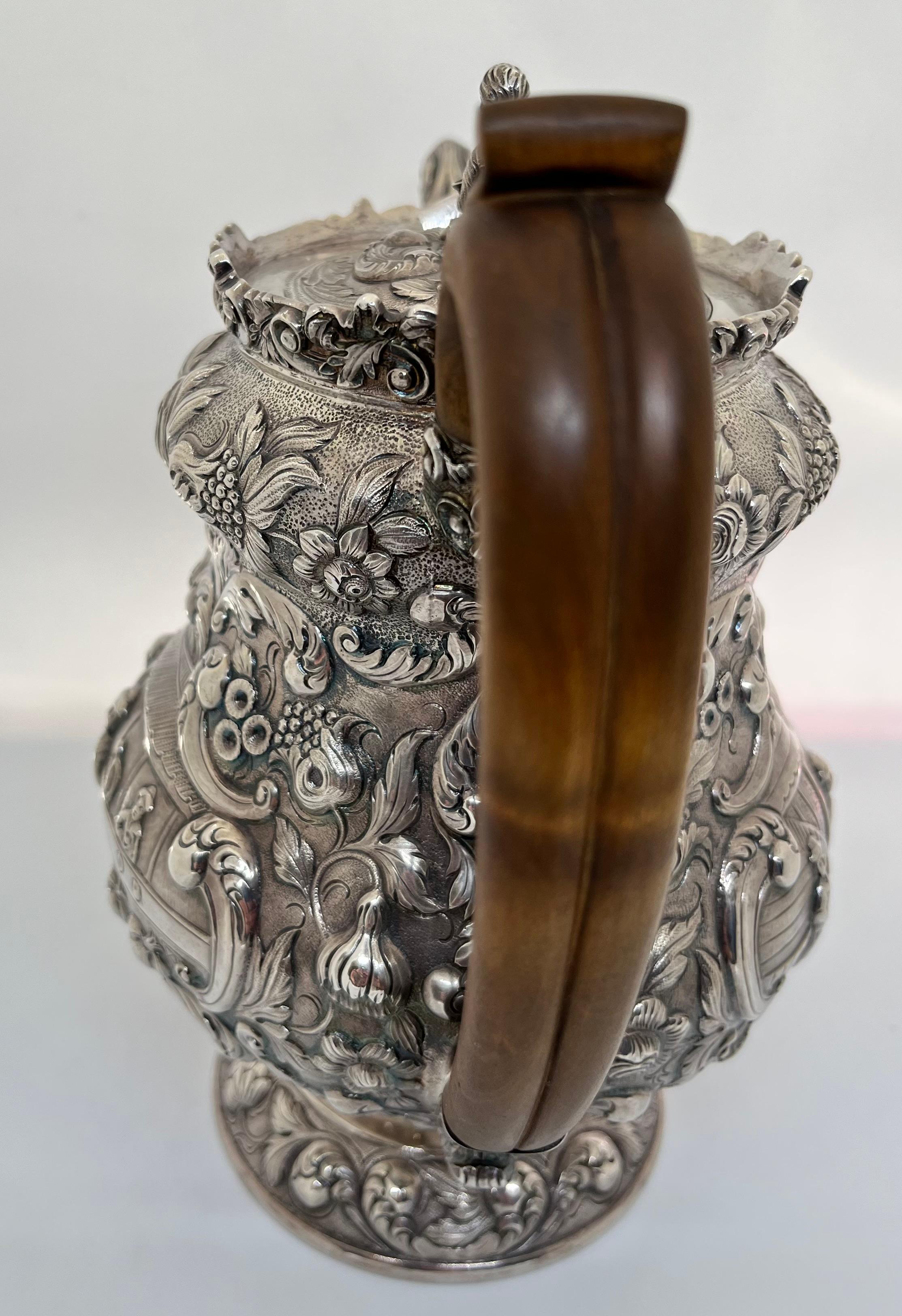 Regency George IV Silver Tea or Coffee Pot Decorated with the Chinese Tea Harvest