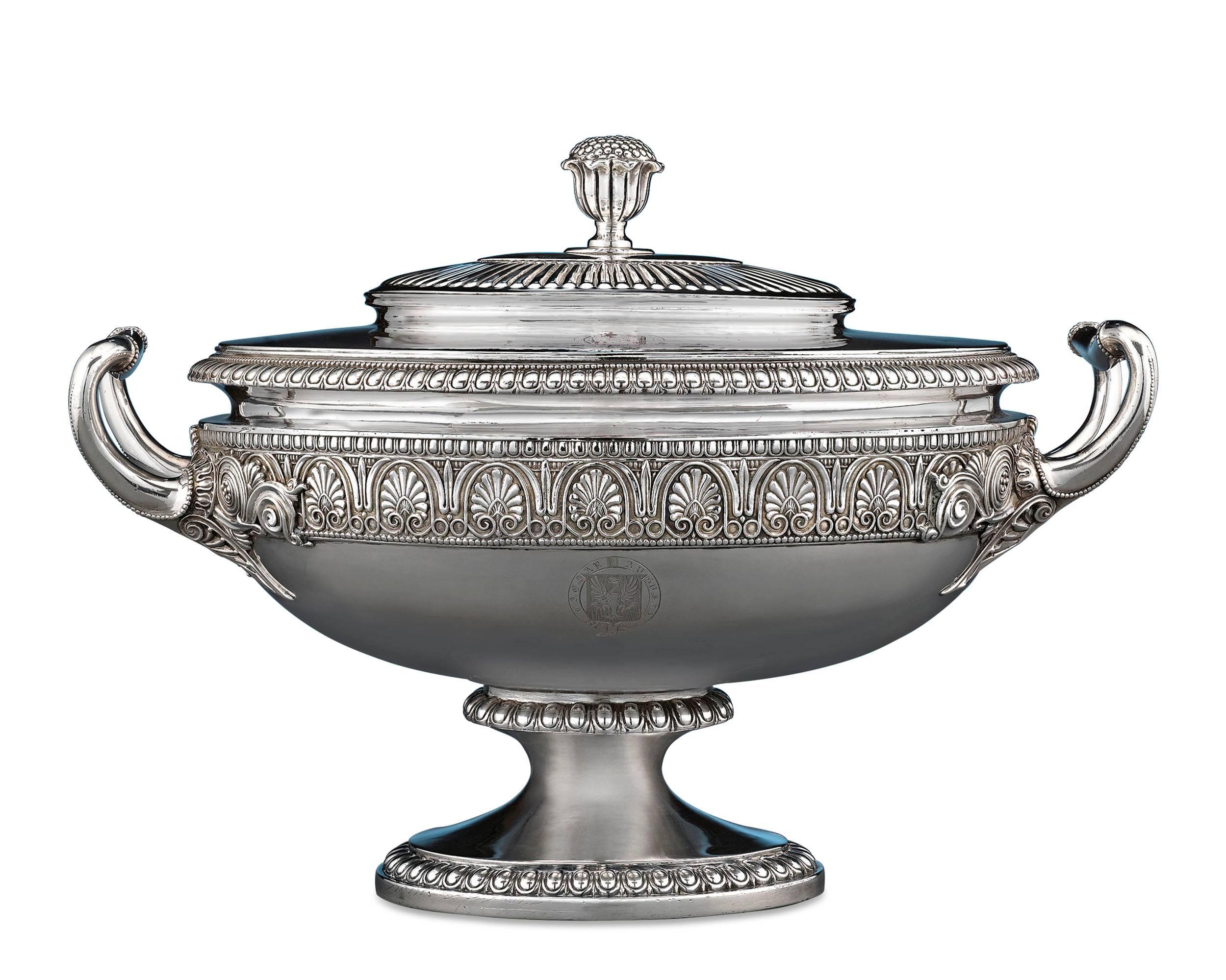 Superbly designed and masterfully crafted, this George IV silver tureen is a remarkable example of Georgian design by one of England's most celebrated silversmiths, Paul Storr. Storr is best known for his incomparable craftsmanship and incredible