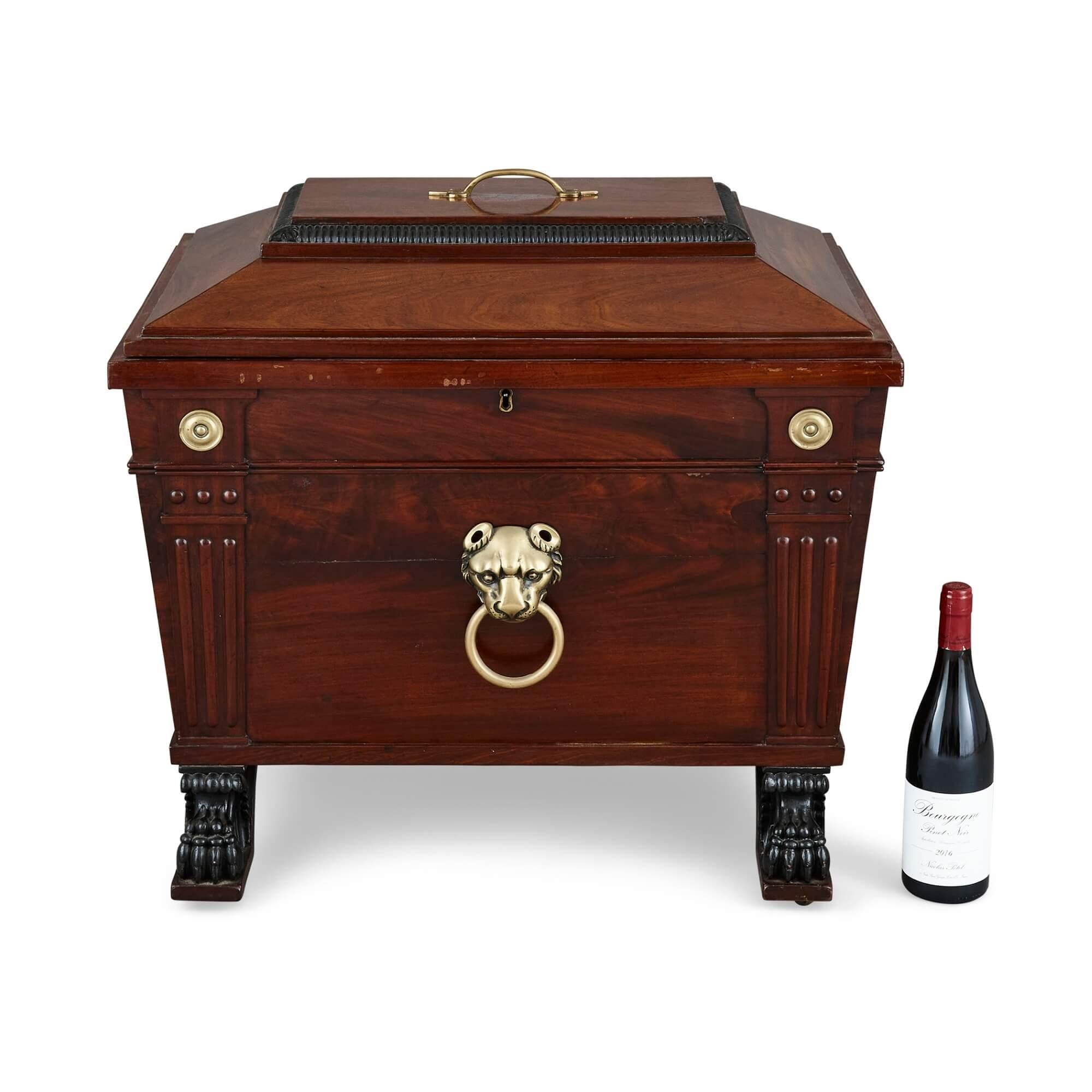 George IV Style Brass-Mounted Mahogany Wine Cooler In Good Condition For Sale In London, GB