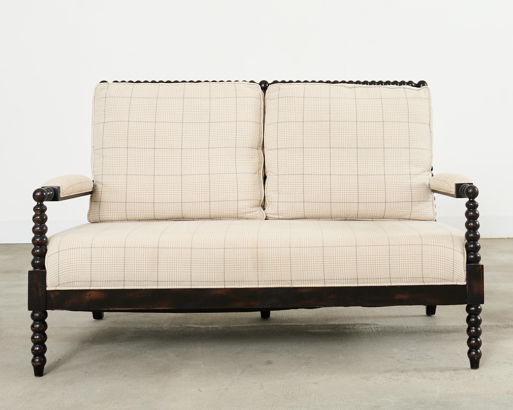 George IV Style Ebonized Bobbin Turned Spool Settee In Good Condition For Sale In Rio Vista, CA