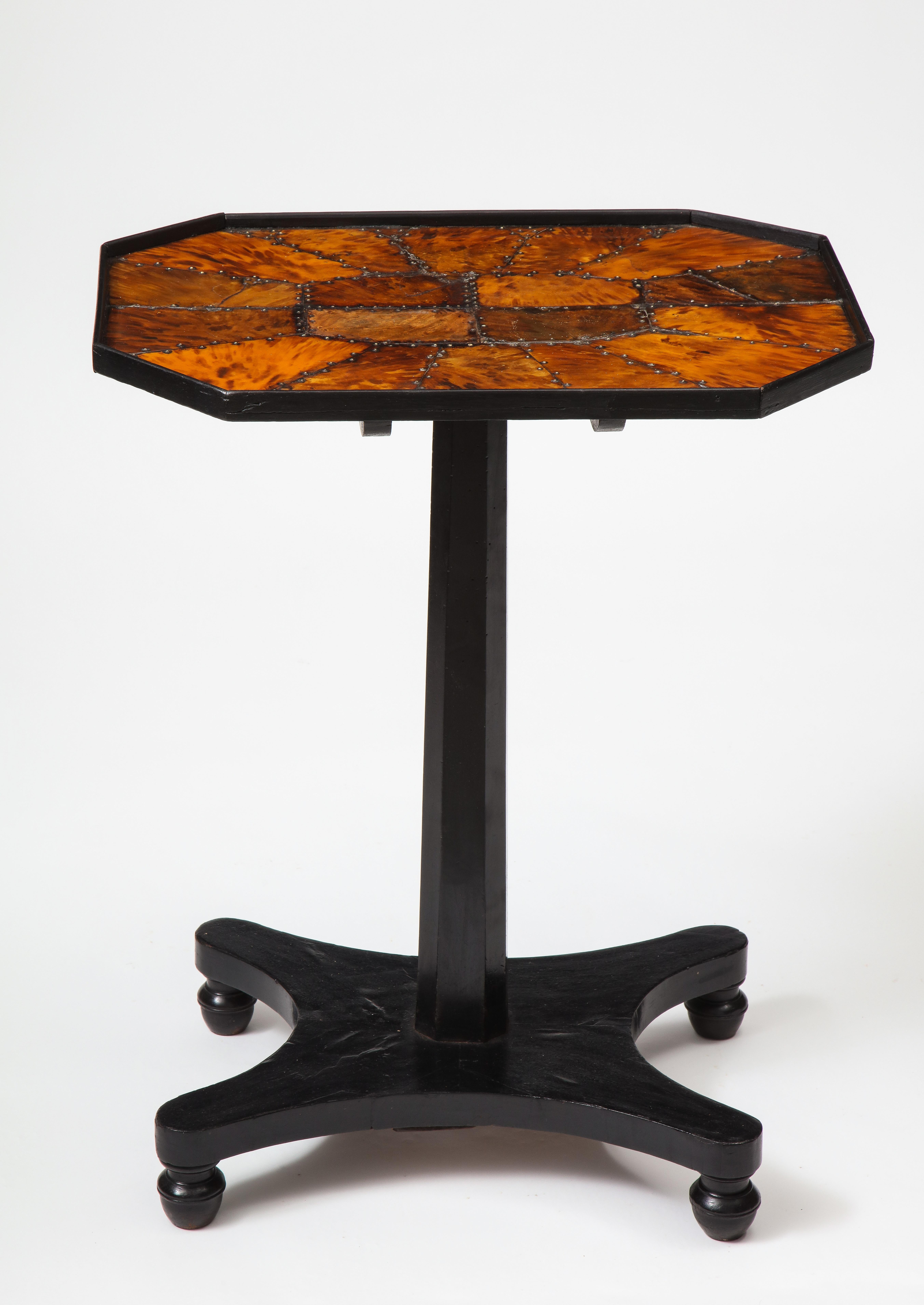 British George IV Tortoiseshell and Ebonized Mahogany Tilt-Top Table For Sale