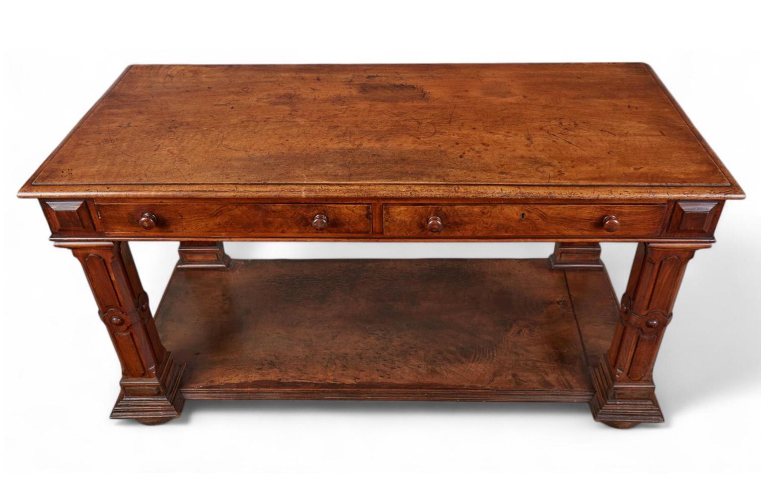George IV Nussbaum & Wurzelholz Konsolentisch mit zwei Schubladen (George IV.) im Angebot