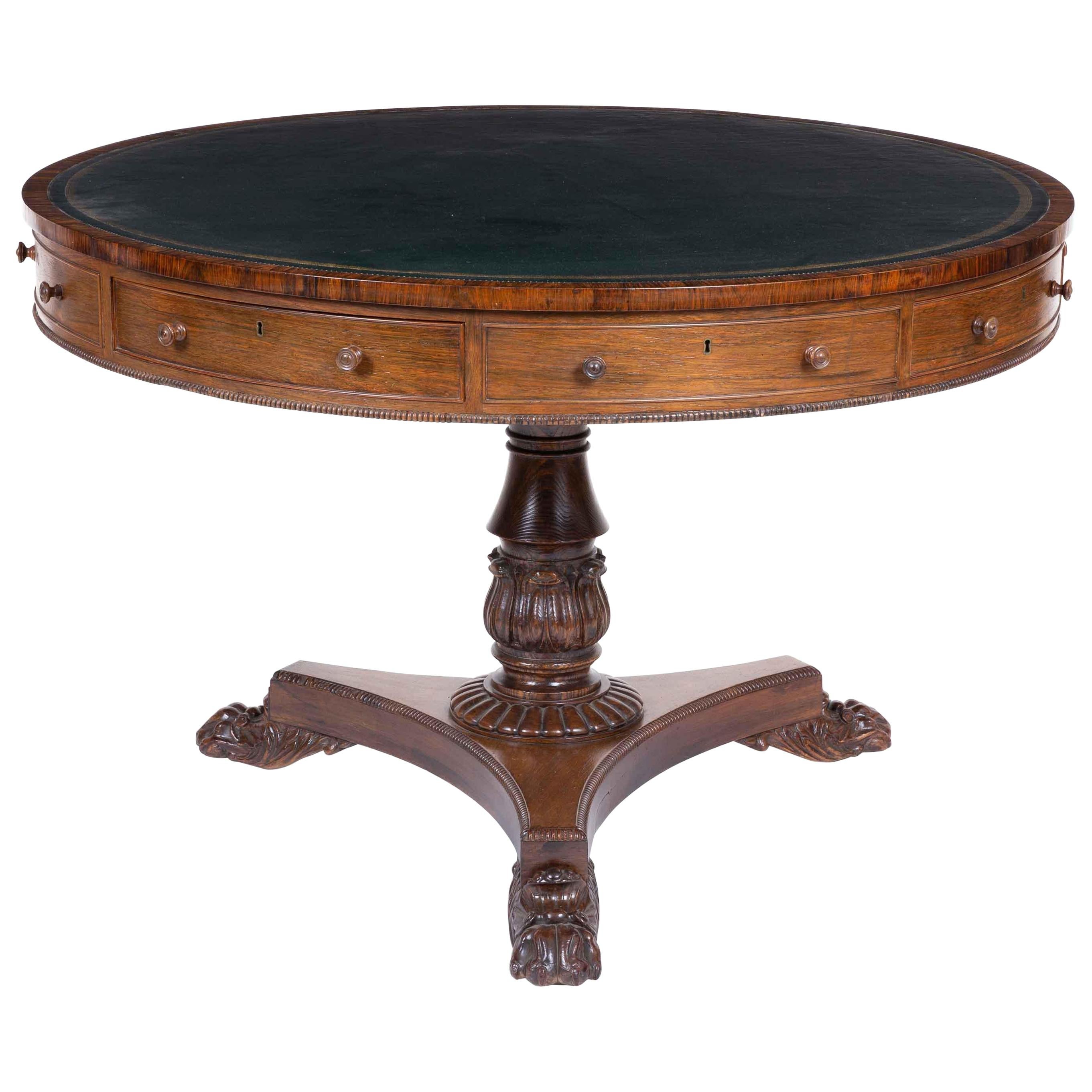 George IV Walnut Round drum Table, Early 19th Century