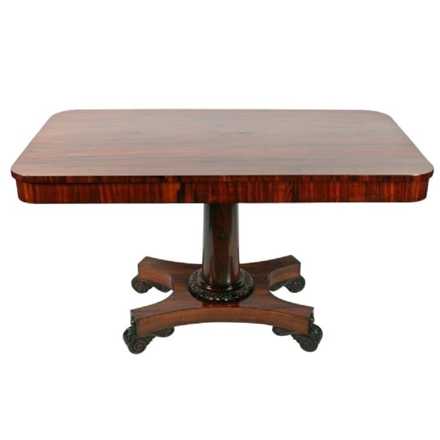 European George IV Zebra Wood Library Table, 19th Century For Sale