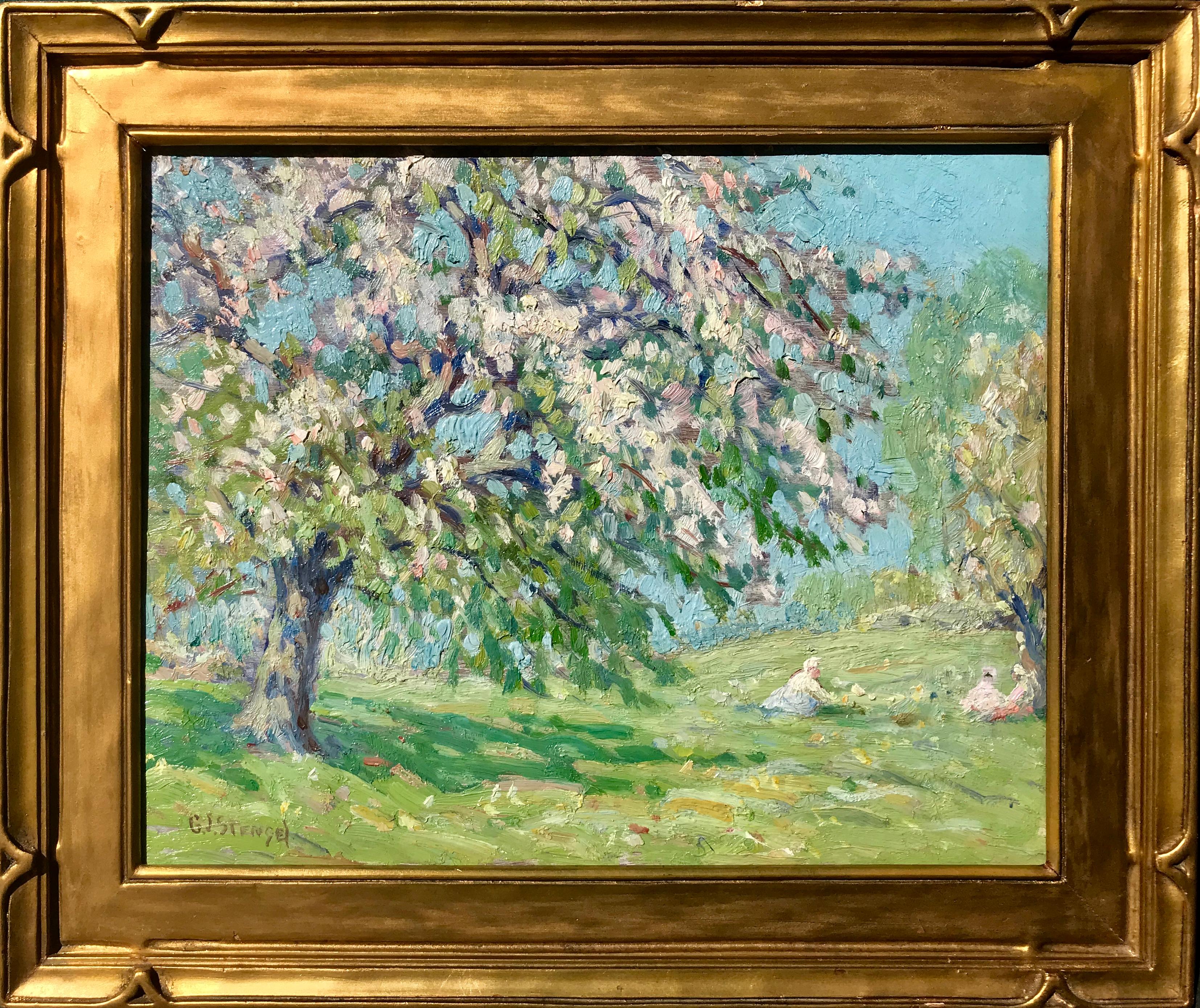 Blossom Time” - Gray Figurative Painting by George J. Stengel