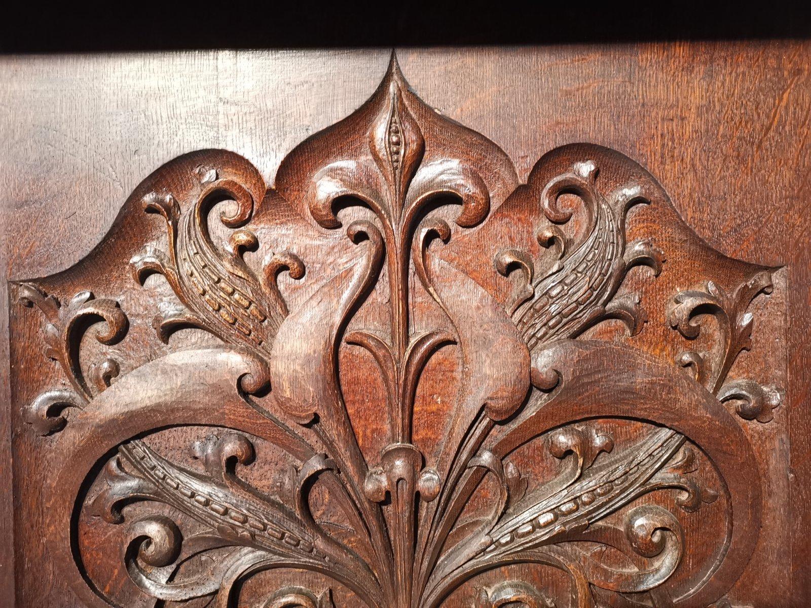 Oak George Jack Morris & Co attr. Arts & Crafts oak carved library table/double desk For Sale