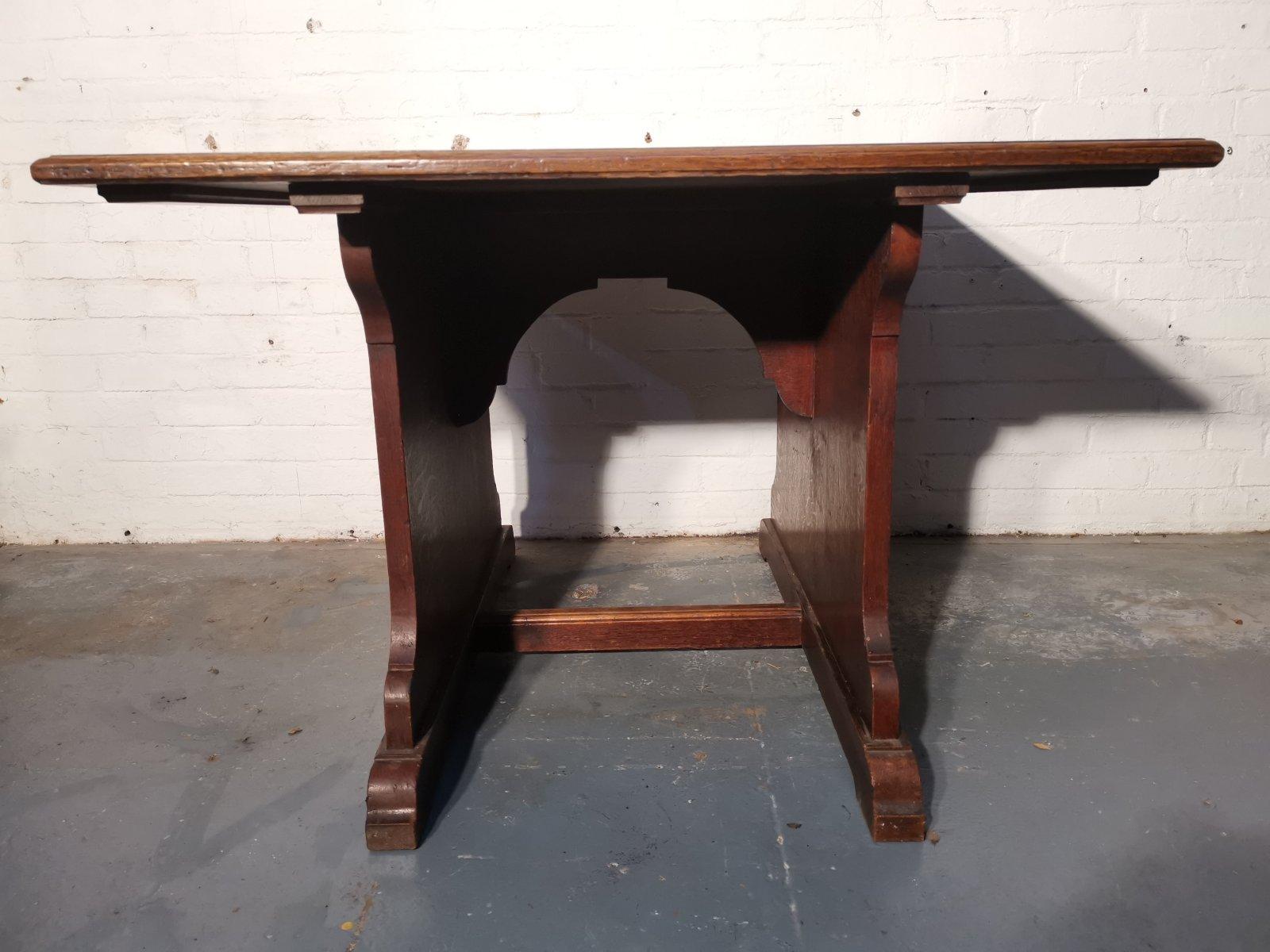 George Jack Morris & Co attr. Arts & Crafts oak carved library table/double desk For Sale 7