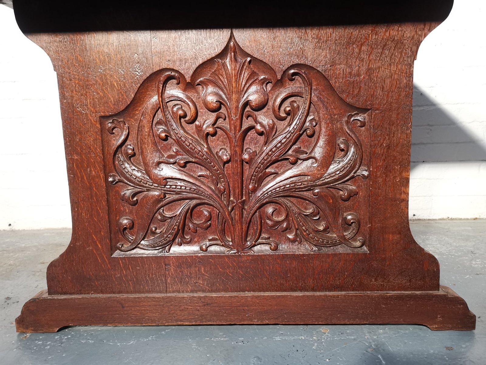 George Jack Morris & Co attr. Arts & Crafts oak carved library table/double desk For Sale 3