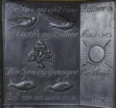 George Jack. Arts & Crafts cast iron plated copper & Cipollino marble fireplace