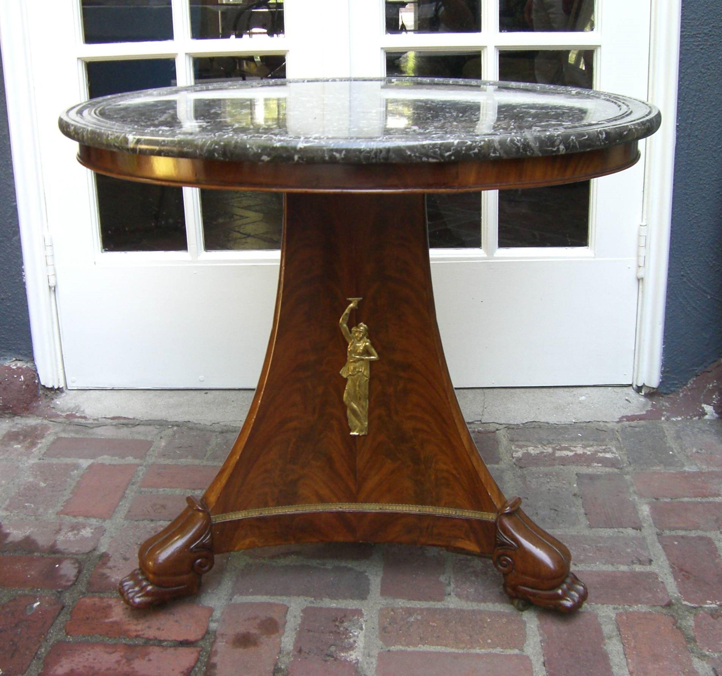 George Jacob Desmalter Empire Gueridon Round center Table Estampille 19th C. LA . Rare Exquisite Early 19th century Empire Gueridon with classical decoration on a tripod base Estampille: George Jacob (furniture maker of the emperor) circa 1810.