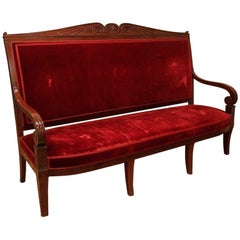 George Jacob Style Directoire Period Mahogany Sofa Settee Red Velvet Upholster